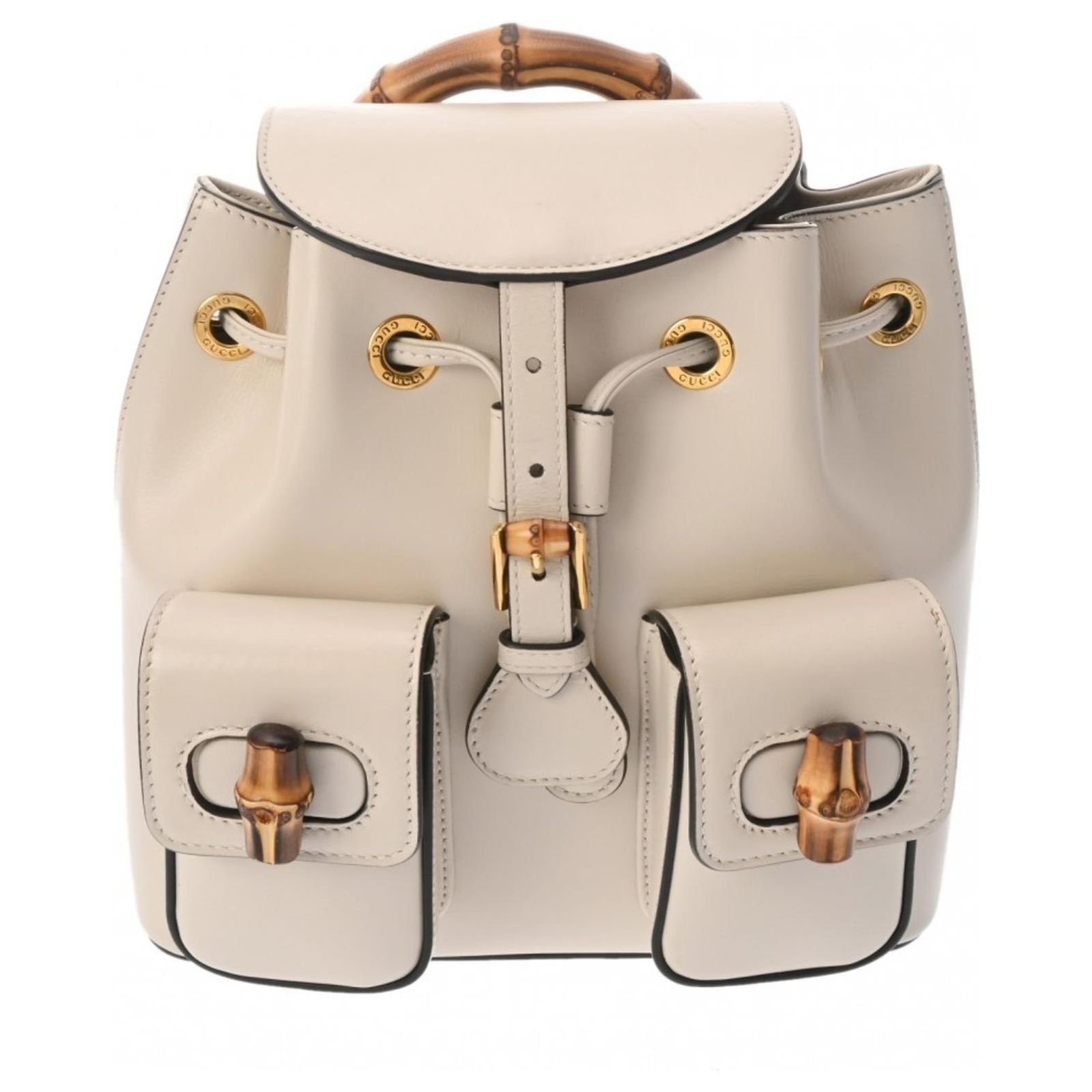 GUCCI Cream Leather Backpack Gucci Calfskin Logo Cream Leather Backpack - A World Of  main image 4