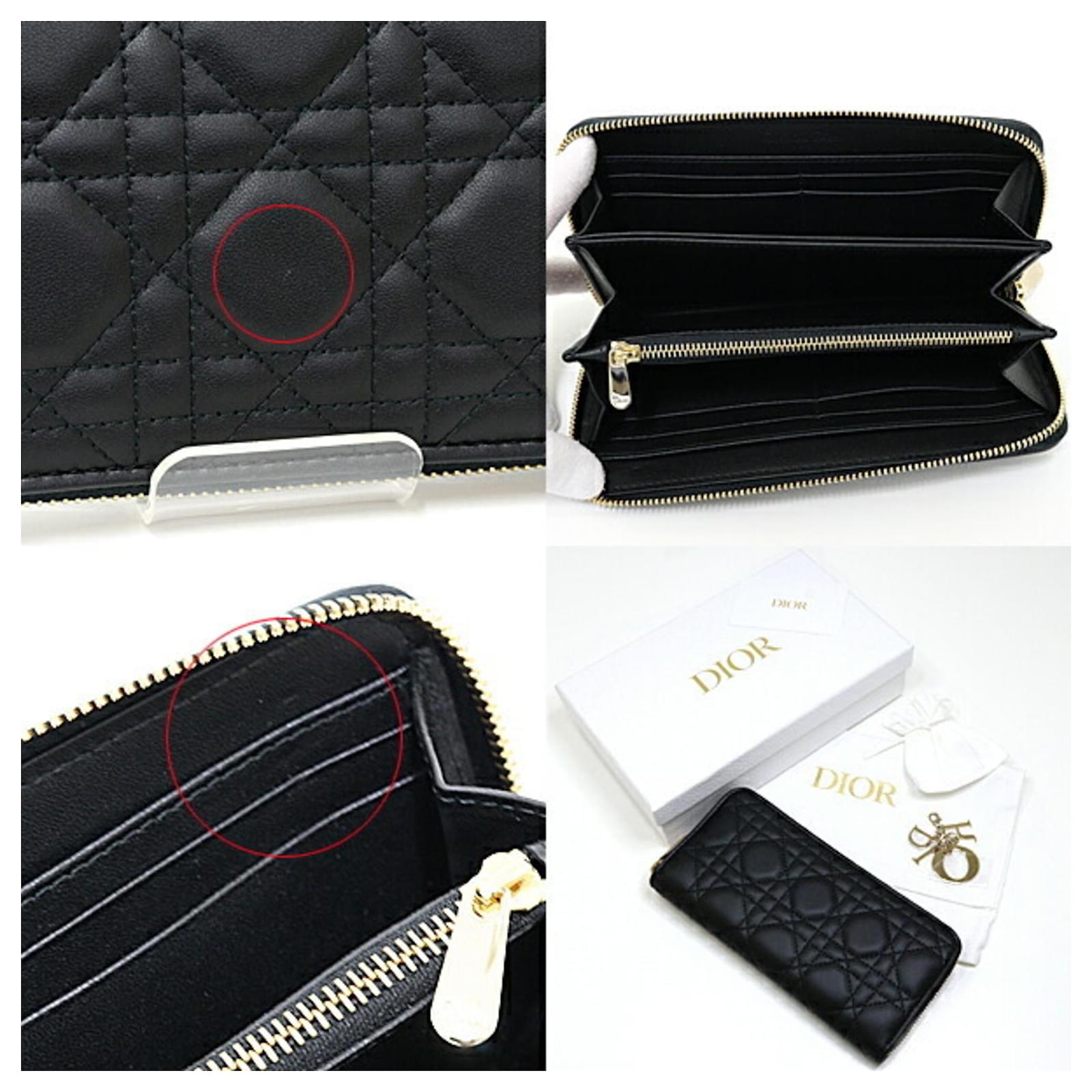 Christian Dior Lady Voyageur Geldbörse Schwarz Leder