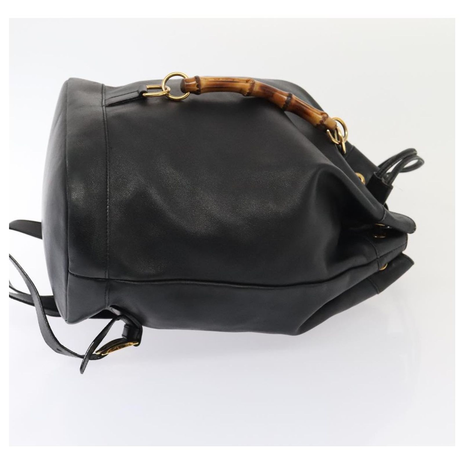 GUCCI Bamboo Backpack Leather Black Gold 003 2855 0043 0  display picture 1