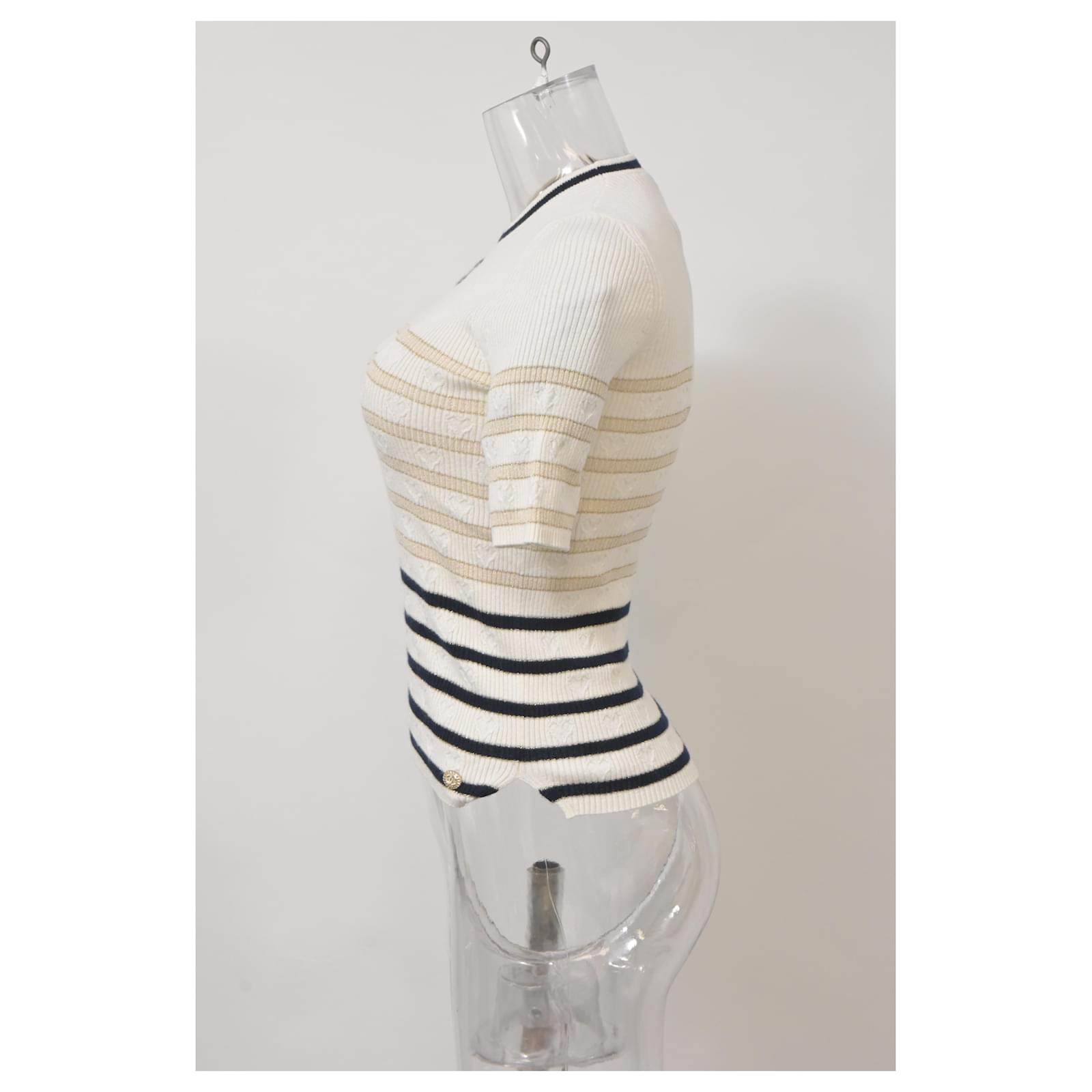 Timeless Chanel Logo Stripe with Button Embellished Knitted