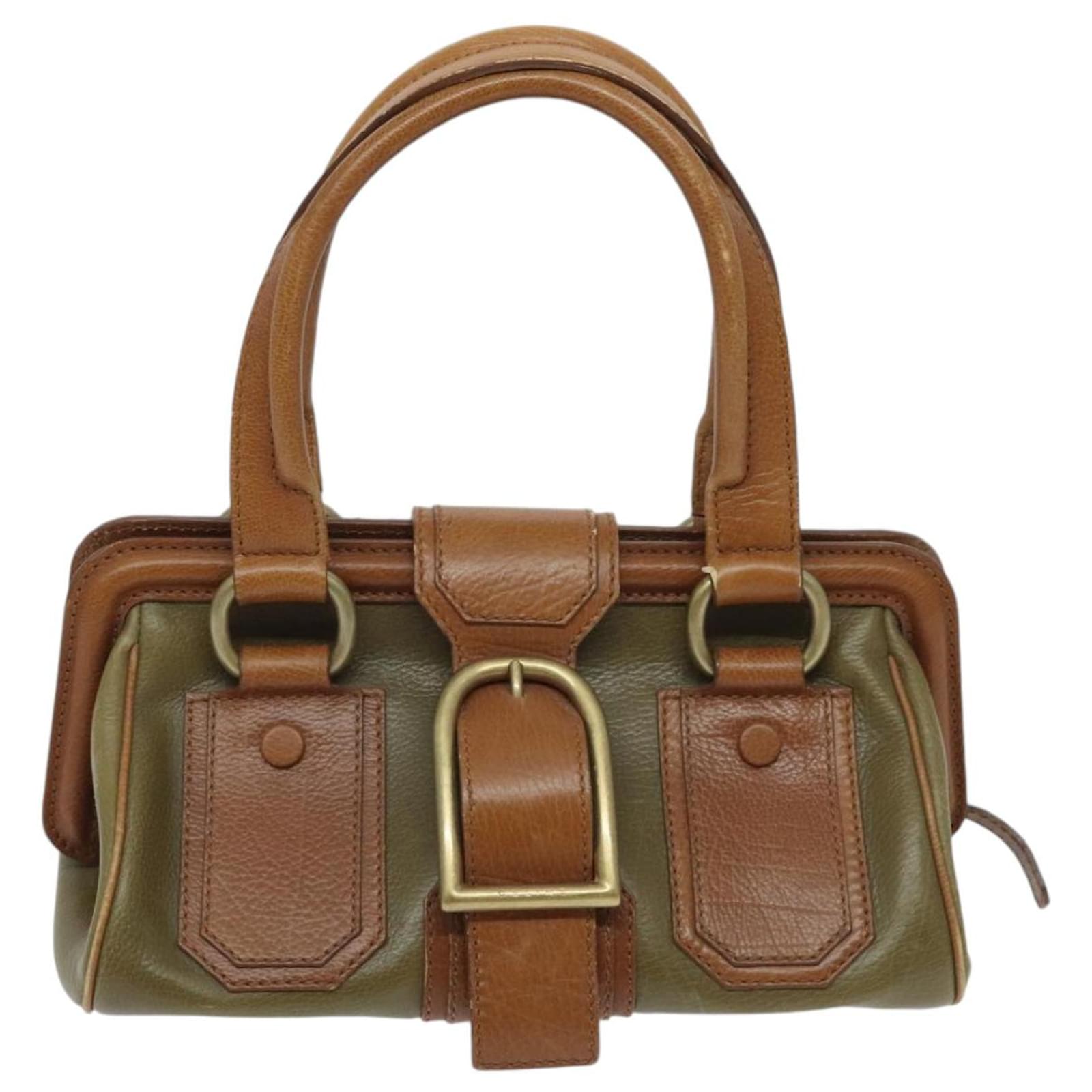 Céline CELINE Hand Bag Leather Khaki Brown Auth yk15619 ref