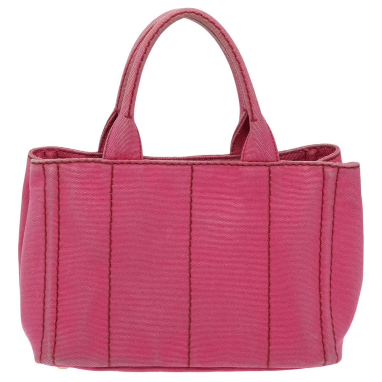 PRADA Canapa PM Hand Bag Canvas 2way Pink Gold Auth 95962