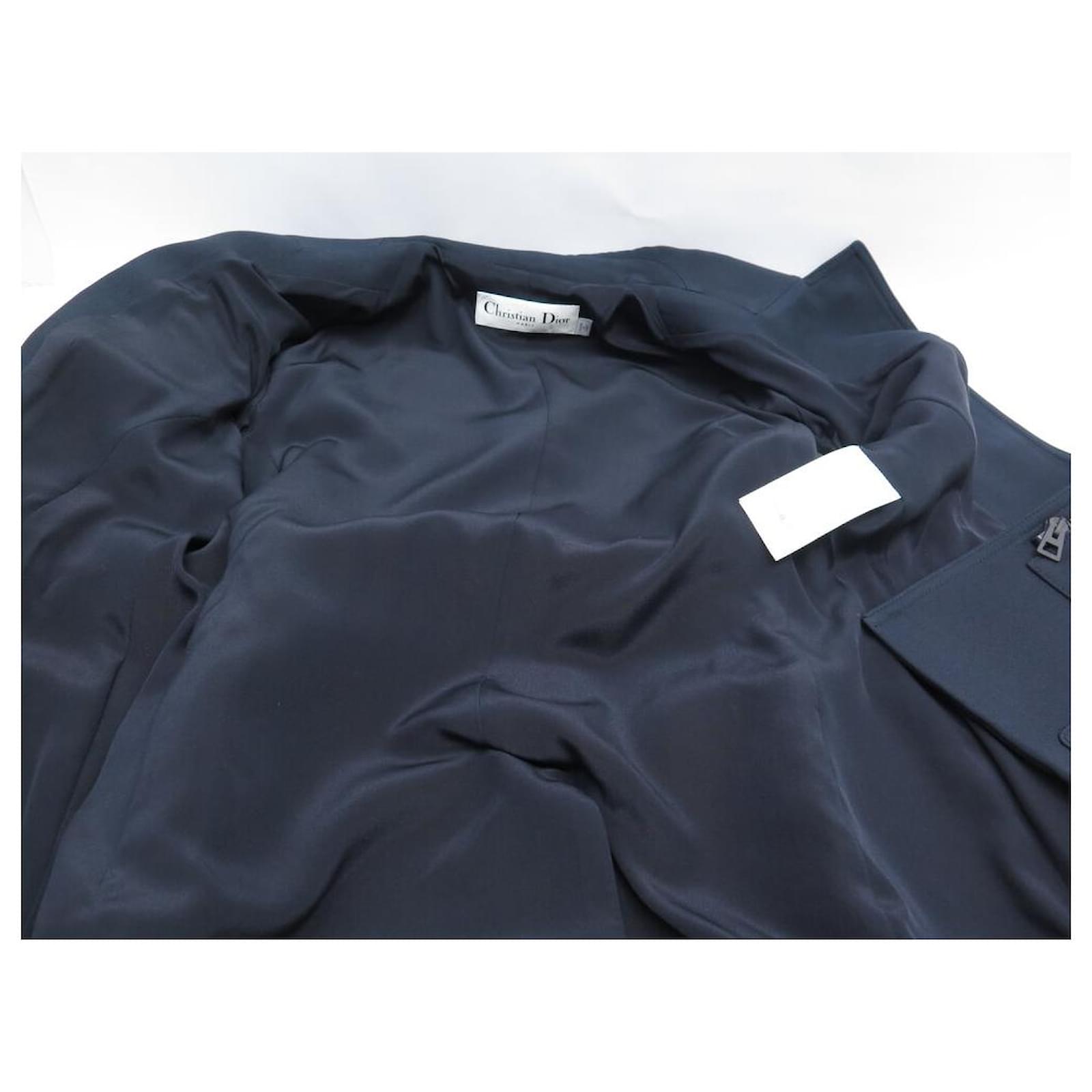 NINE CHRISTIAN DIOR JACKET BELTED 041V10A1166 38 M NAVY WOOL