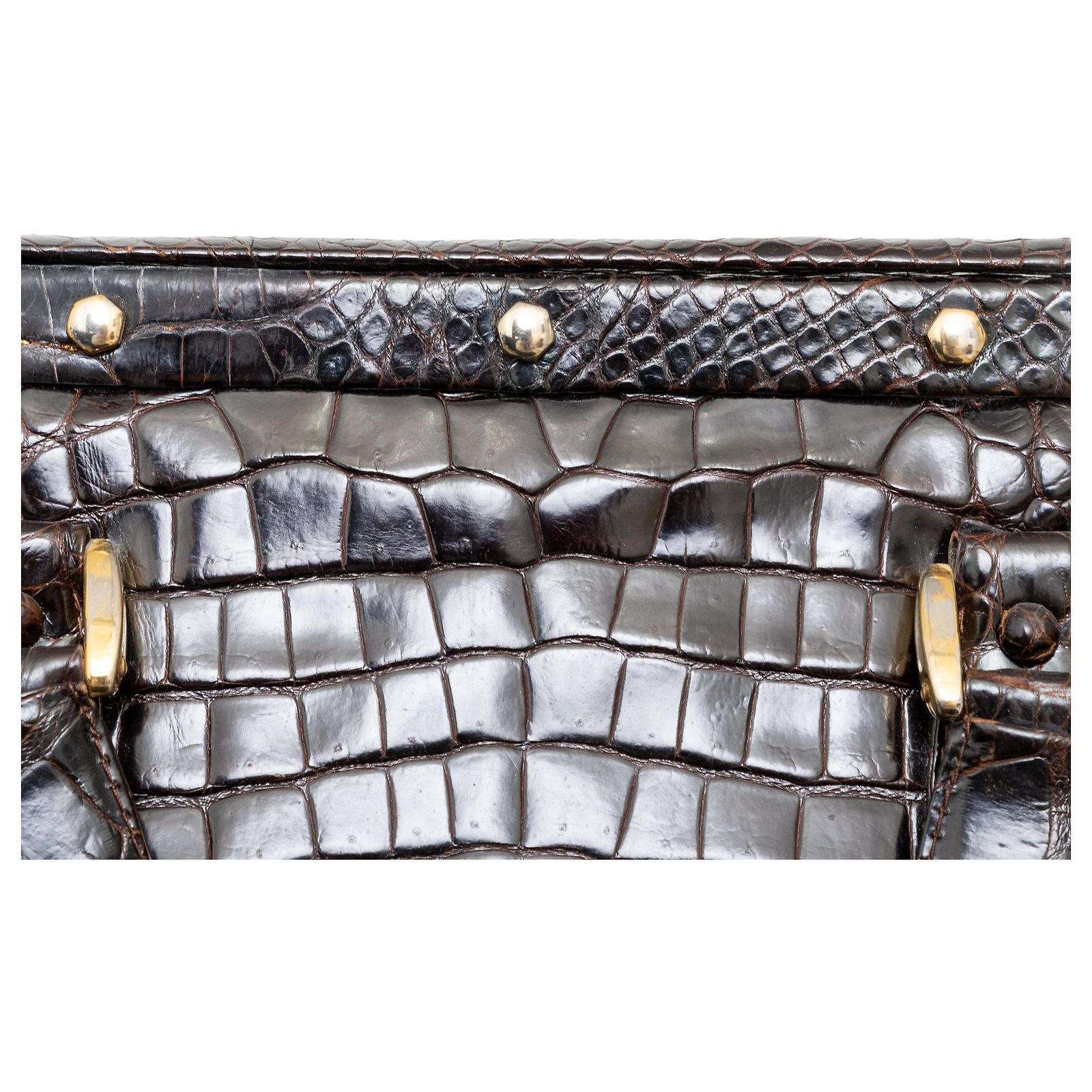 Sac à Main Vintage LAURAIN En Cuir Et Croco - Forme Trapèze Marron, Occasion Très Bon état