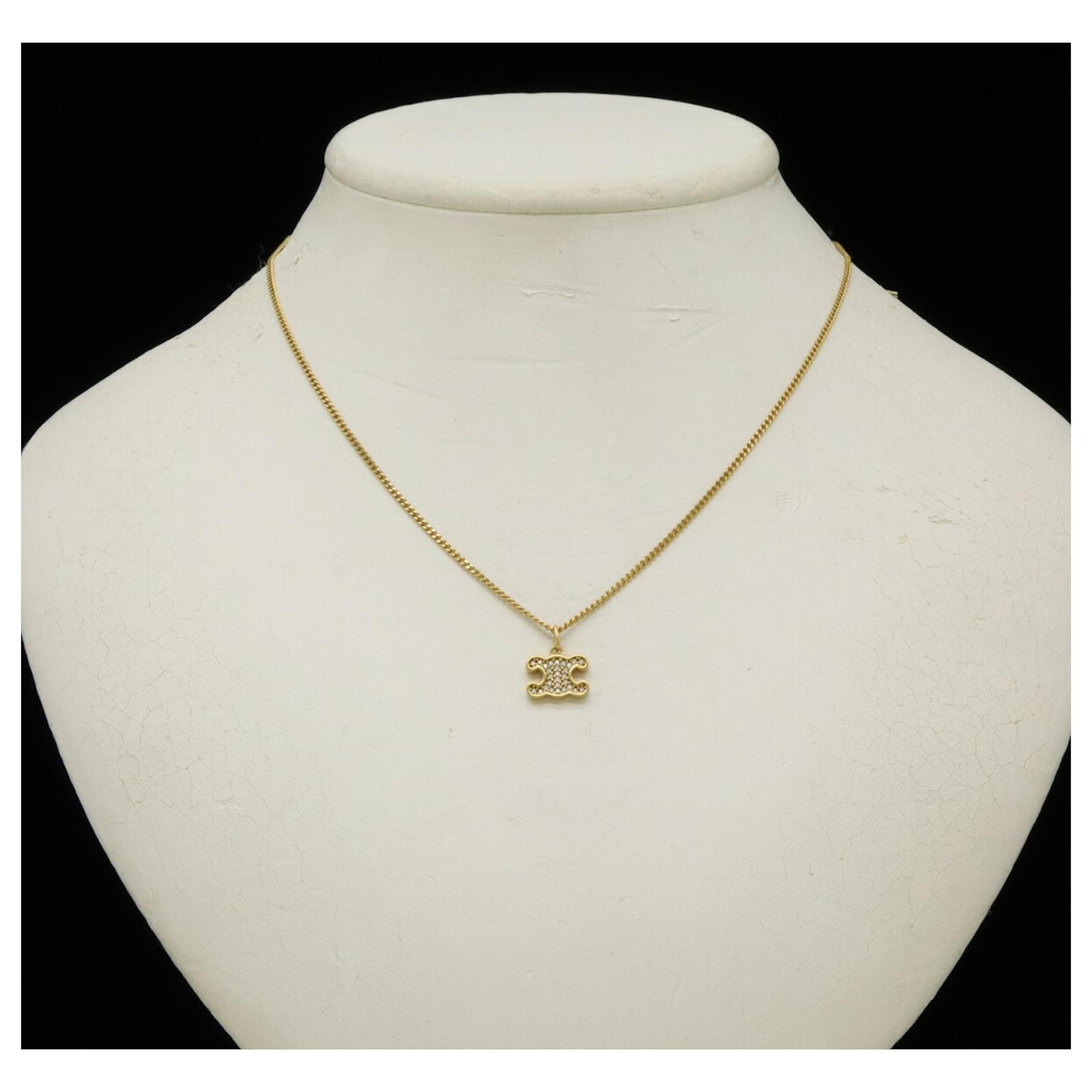 Céline Celine Triomphe Rhinestone Necklace Golden ref