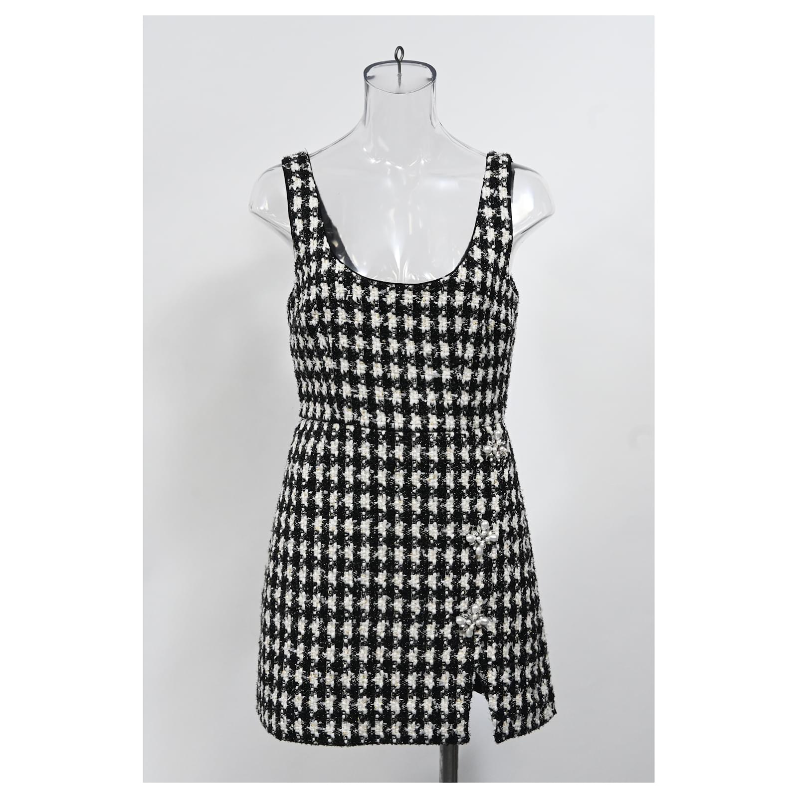 knee length dresses for ladies Self-Portrait Brown Check Wool Mini Dress UK 8