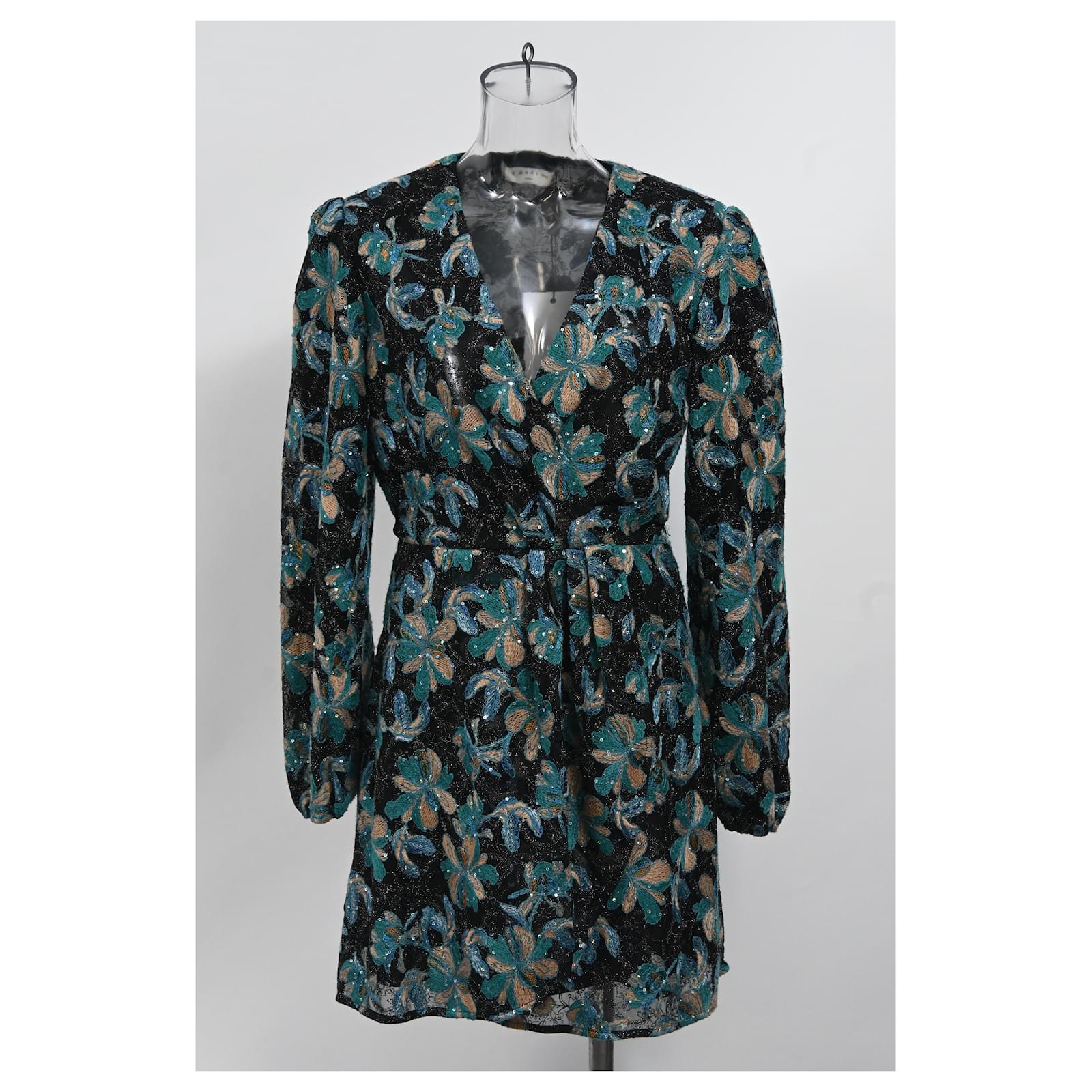 Sandro Paris Embroidered Mini Long Sleeve Dress in Multicolor Polyester  Multiple colors ref.1755940 - Joli Closet