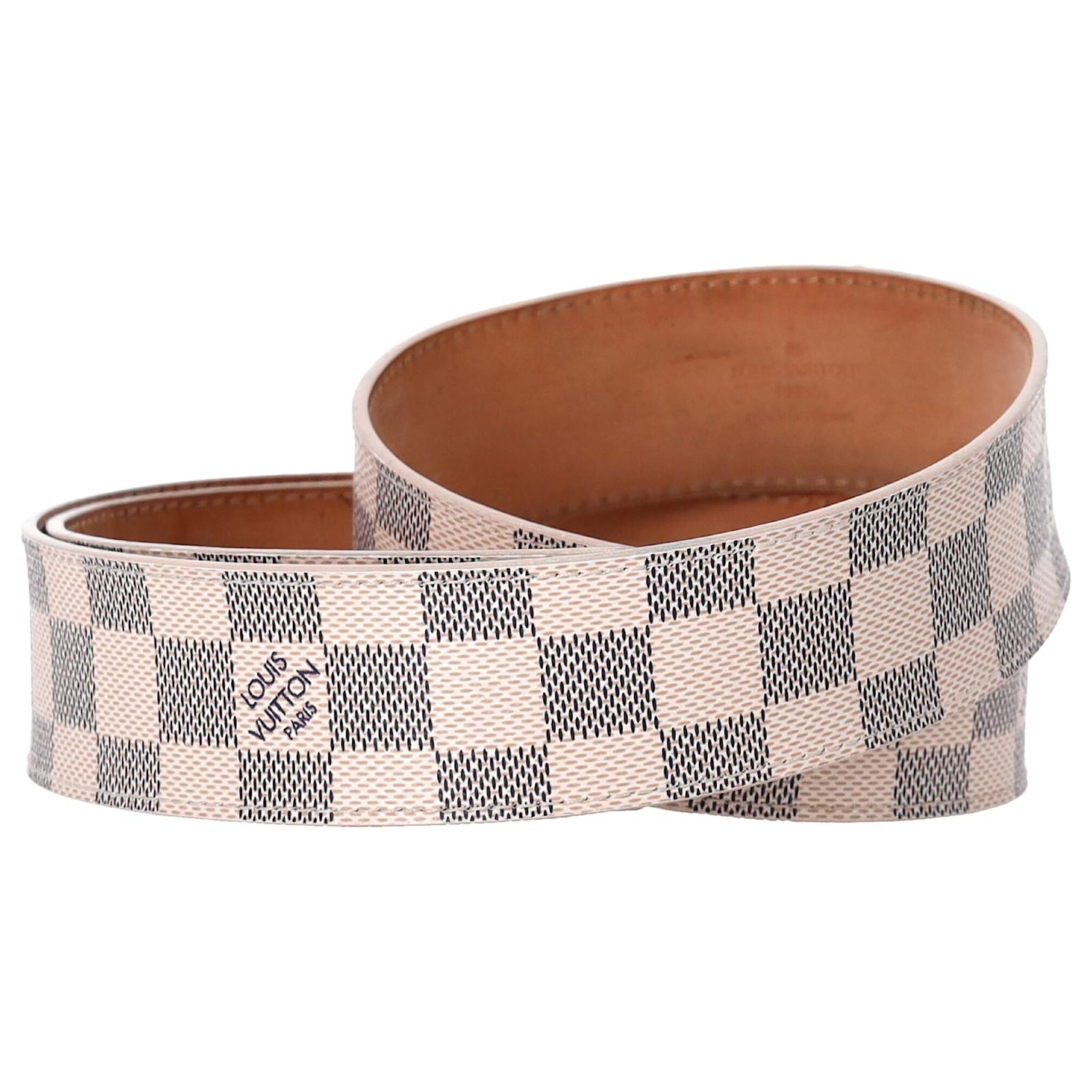 Louis Vuitton Damier Azur Logo Buckled Belt in Cream Coated Canvas