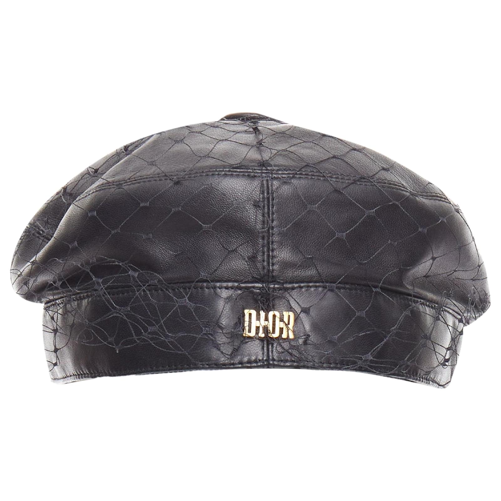 Dior Arty soft leather mesh veil CD bee lined newsboy hat