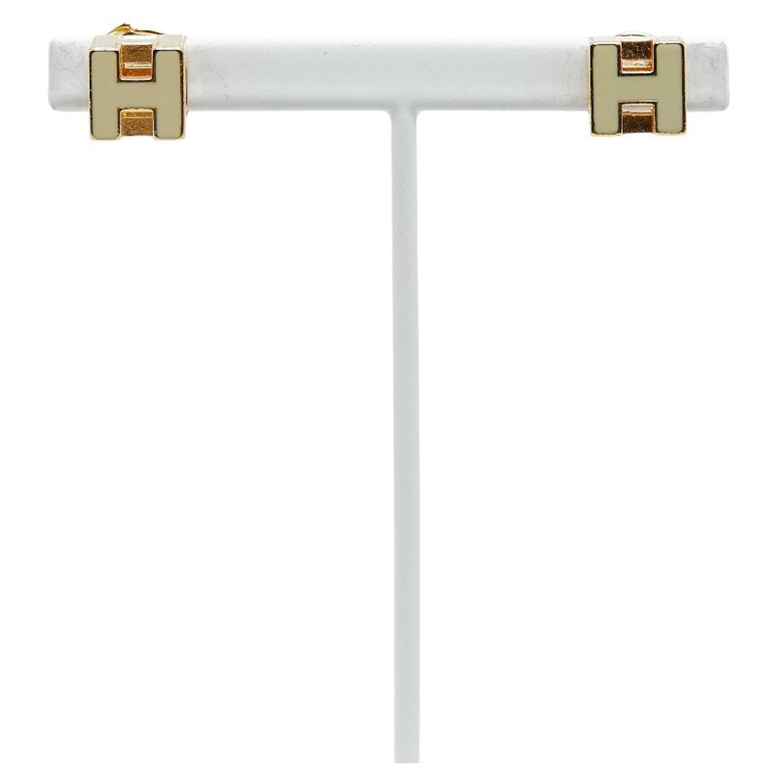Hermès Hermes Cage de H Cube Earrings Beige Golden ref.1756796 - Joli ...