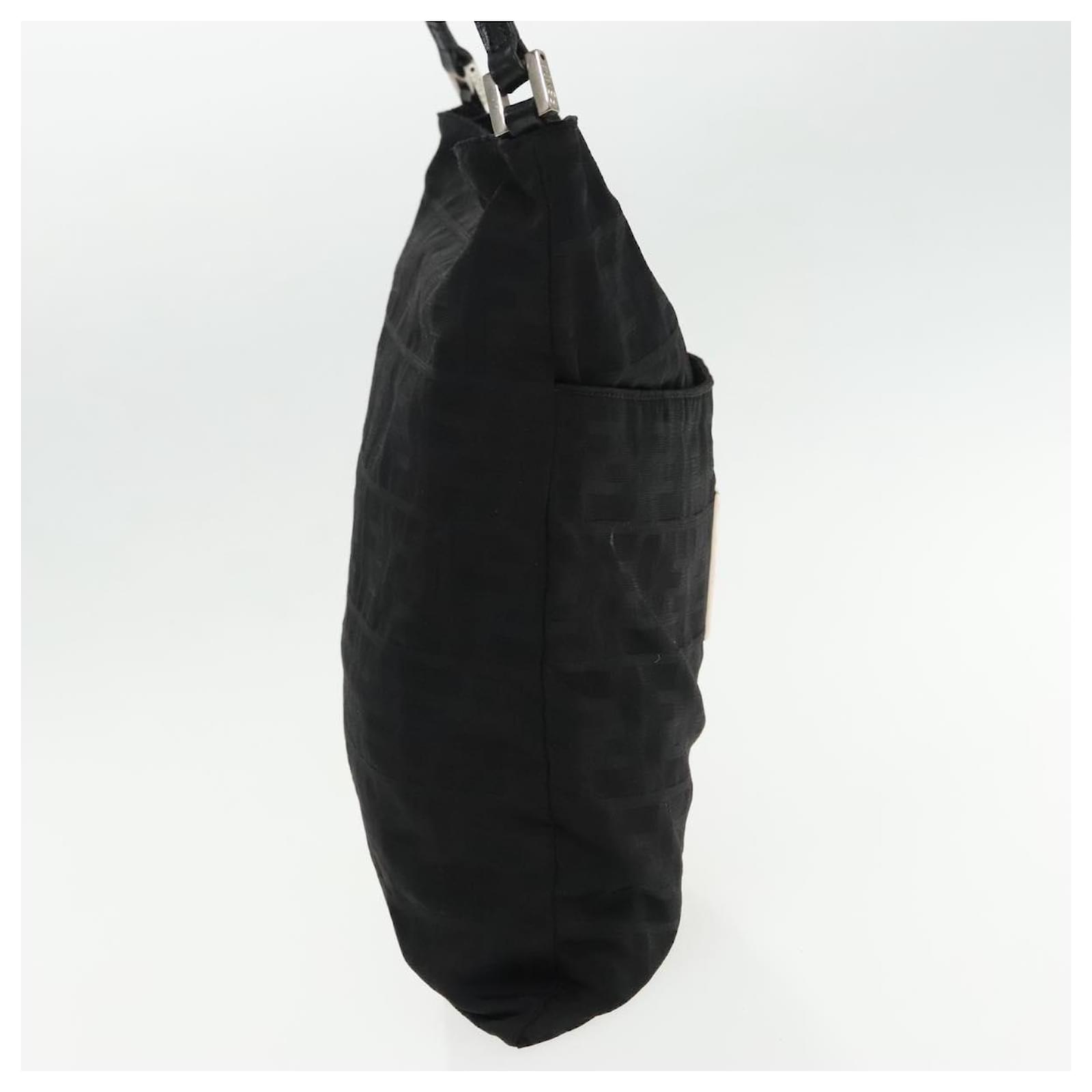 FENDI Zucca Canvas Shoulder Bag Nylon Black Silver Auth ep6025