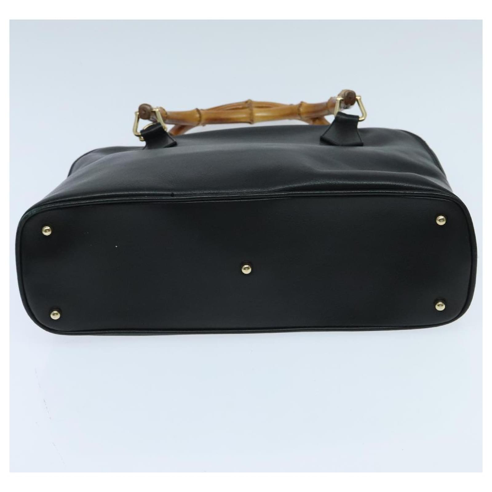 GUCCI Bamboo Hand Bag Leather 2way Black Gold 000 2214 0289 Auth