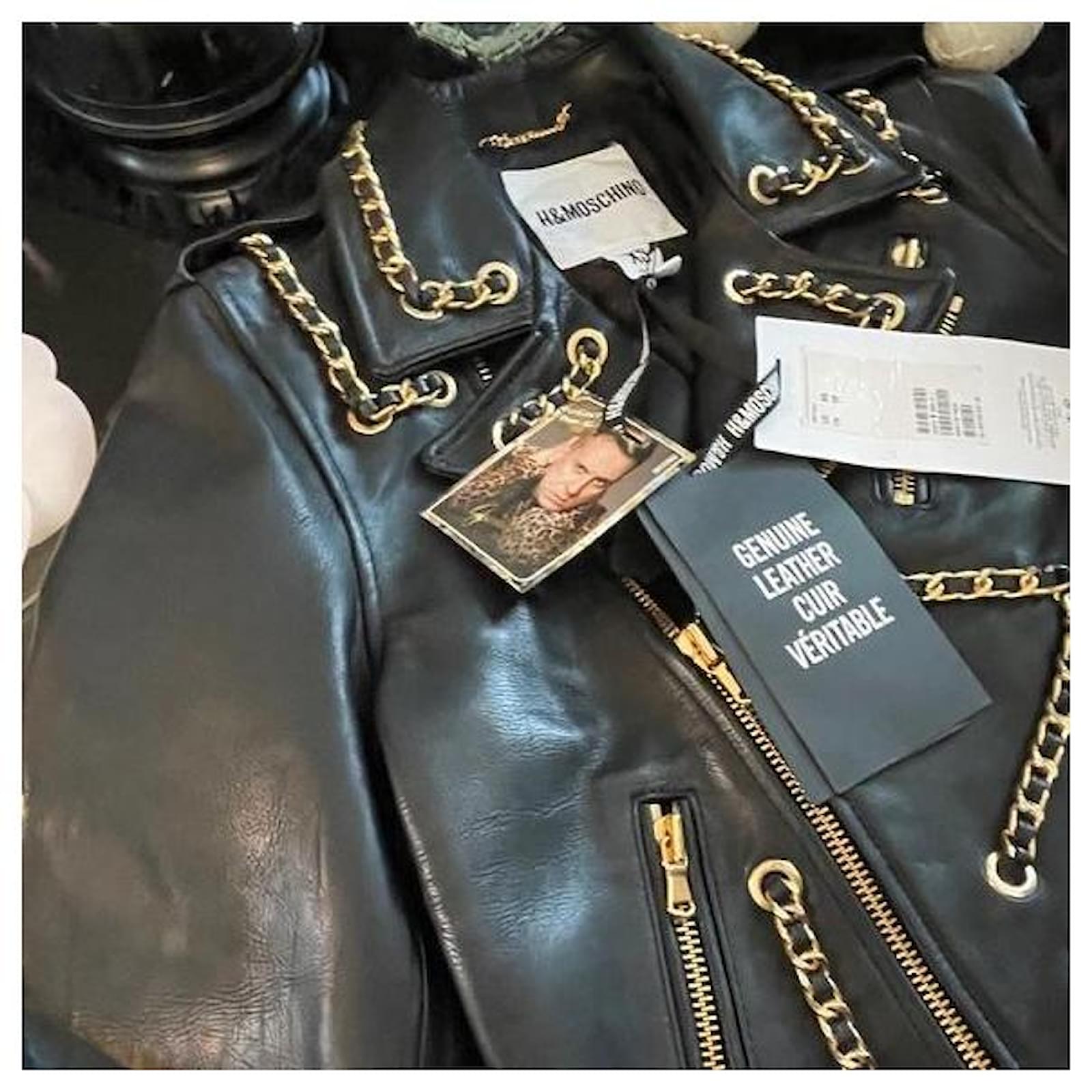 Moschino For H&M Genuine Leather Chain Detail Biker Jacket Black