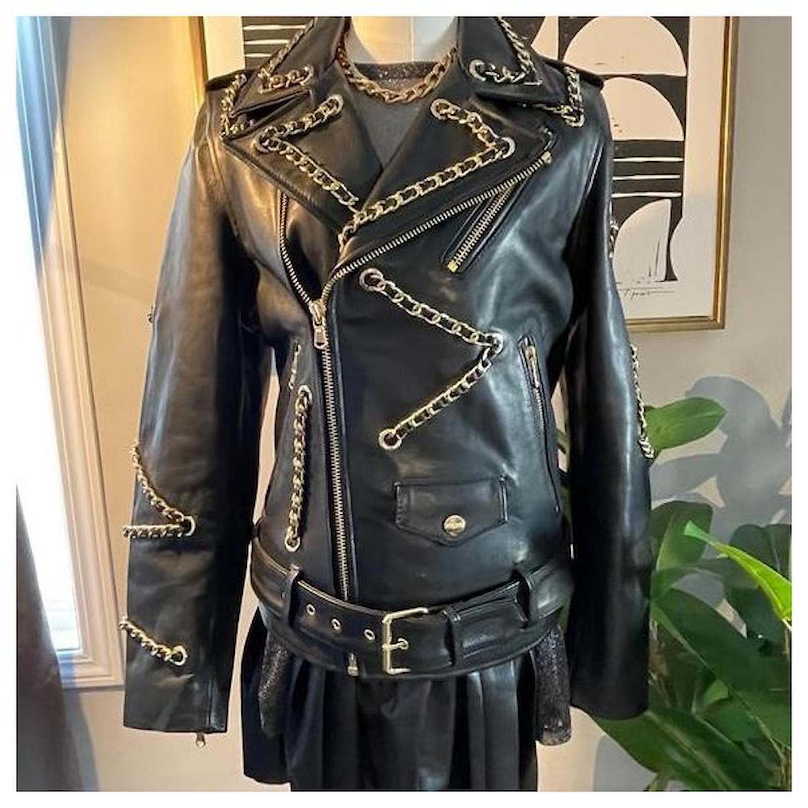 【新品】即完売 H & MOSCHINO  レザージャケット　チェーン Moschino For H&M Genuine Leather Chain Detail Biker Jacket