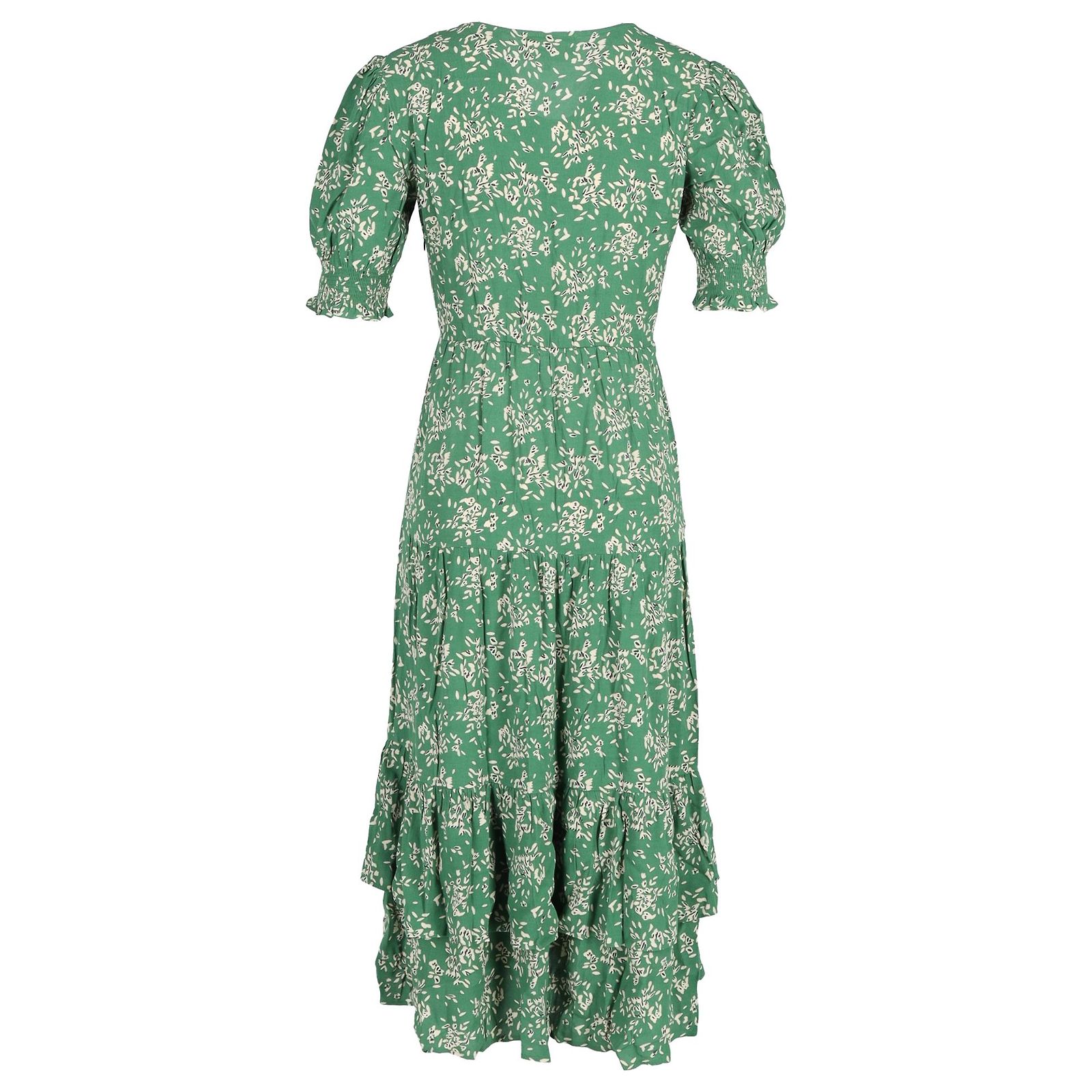 Robe Midi H&M Vert Pâle à Volants & Découpes – Taille S, Imprimé Fleurs Sauvages | Neuf Avec Étiquette