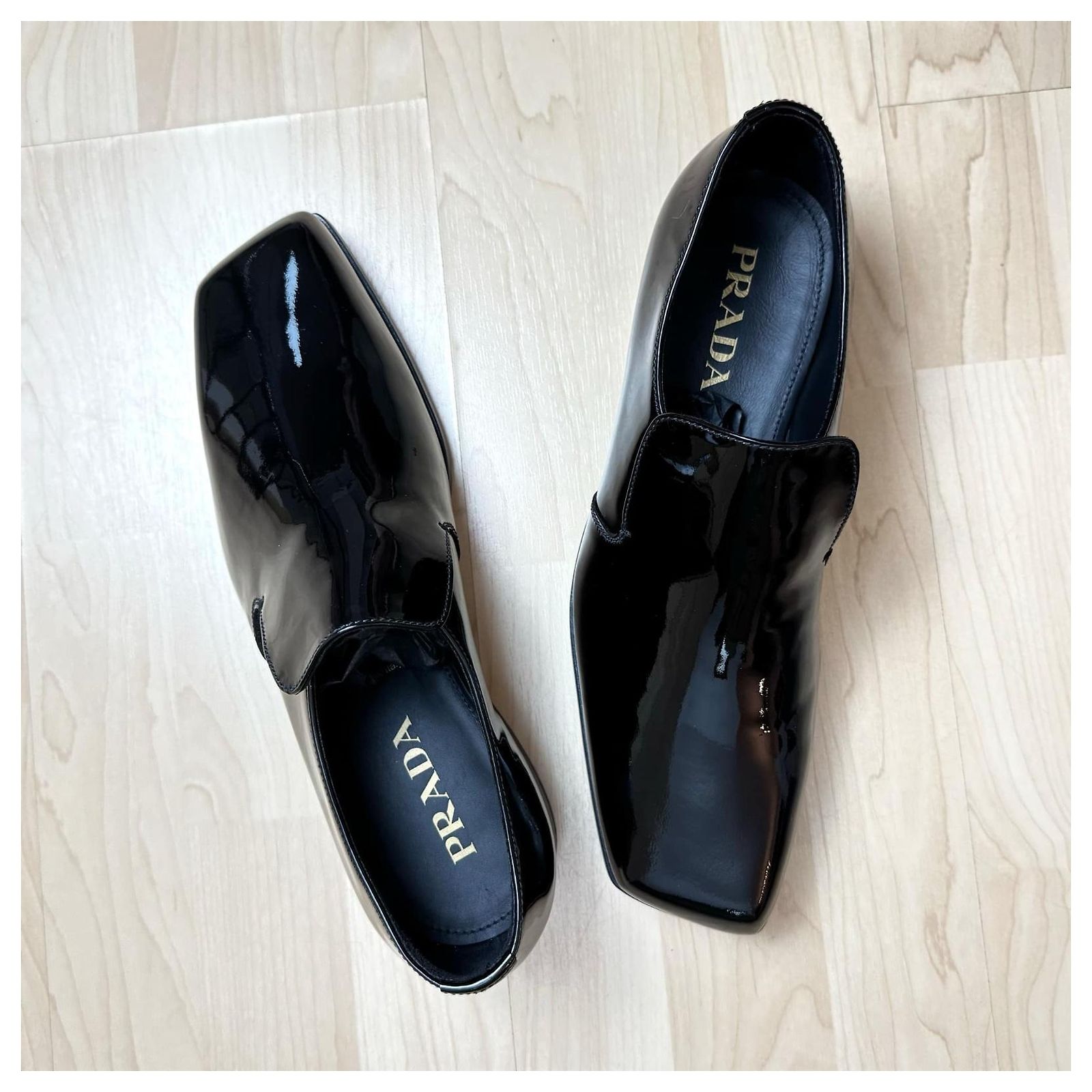 New Prada Square-Toe Slip-On Loafers Black Patent leather ref 