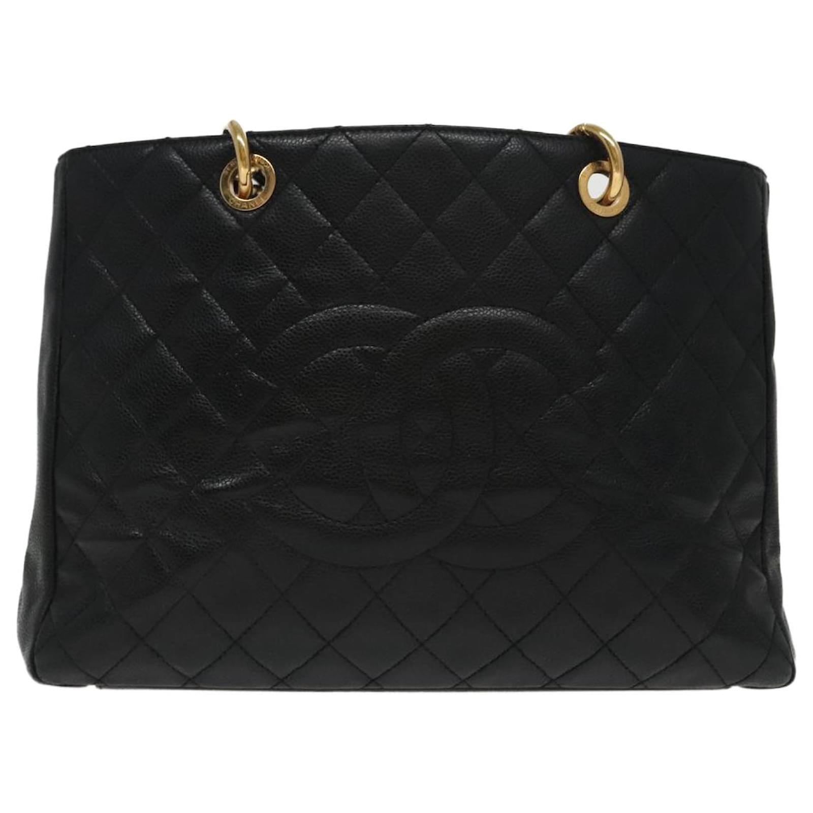 CHANEL Matelasse Chain Tote Bag Caviar Skin GST Black CC