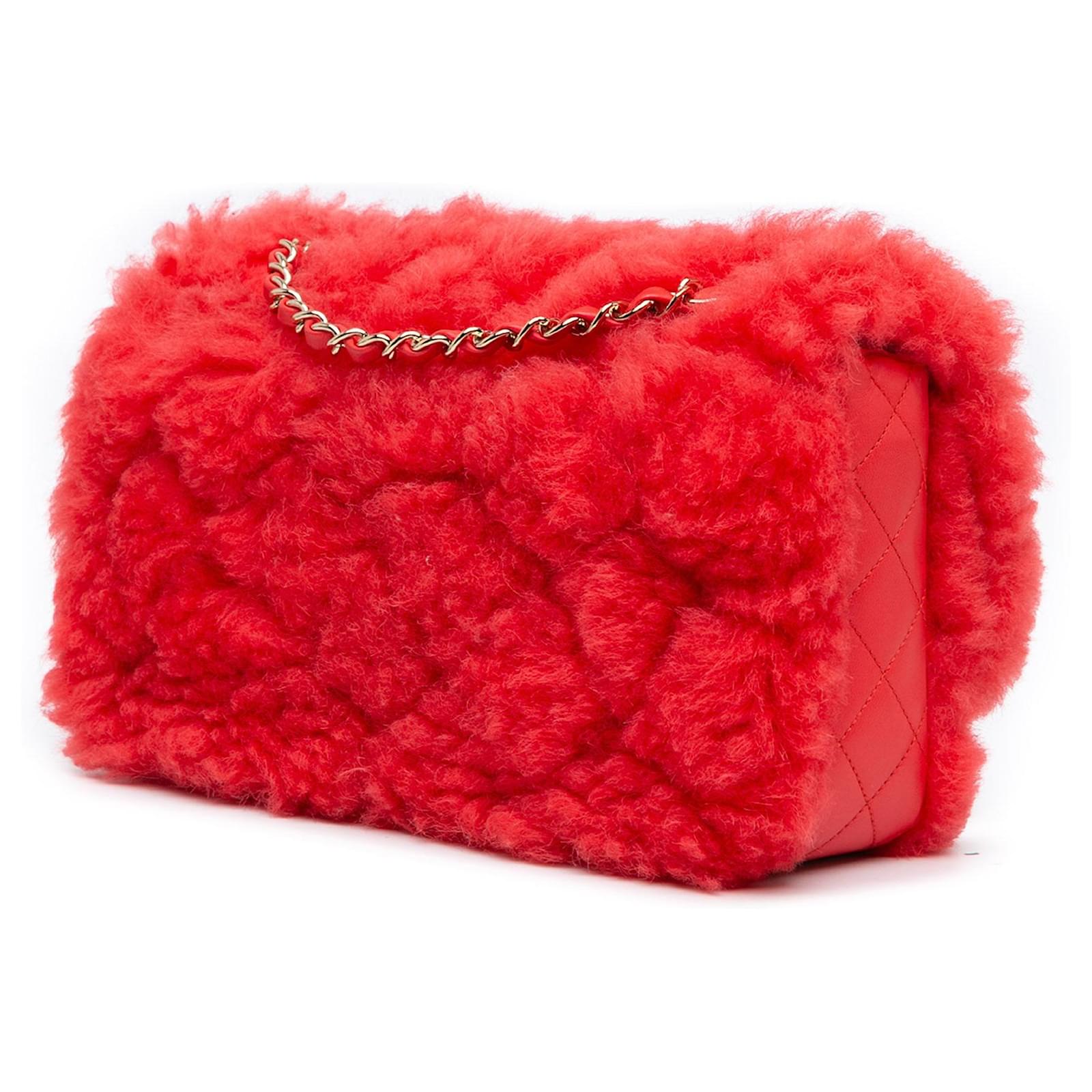 Red Chanel CC Faux Fur and Quilted Lambskin Single Flap Crossbody