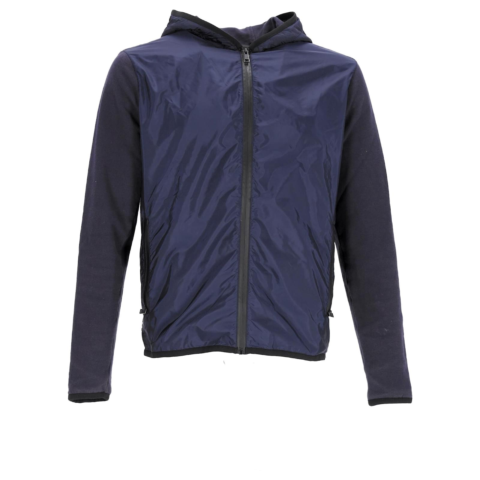 Prada Zipped Hoodie in Navy Blue Cotton and Nylon ref.1766509
