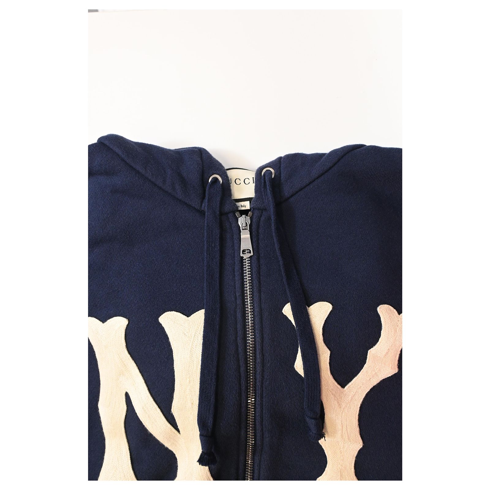Gucci Yankees NY Patch Detail Hoodie in Navy Blue Cotton ref 