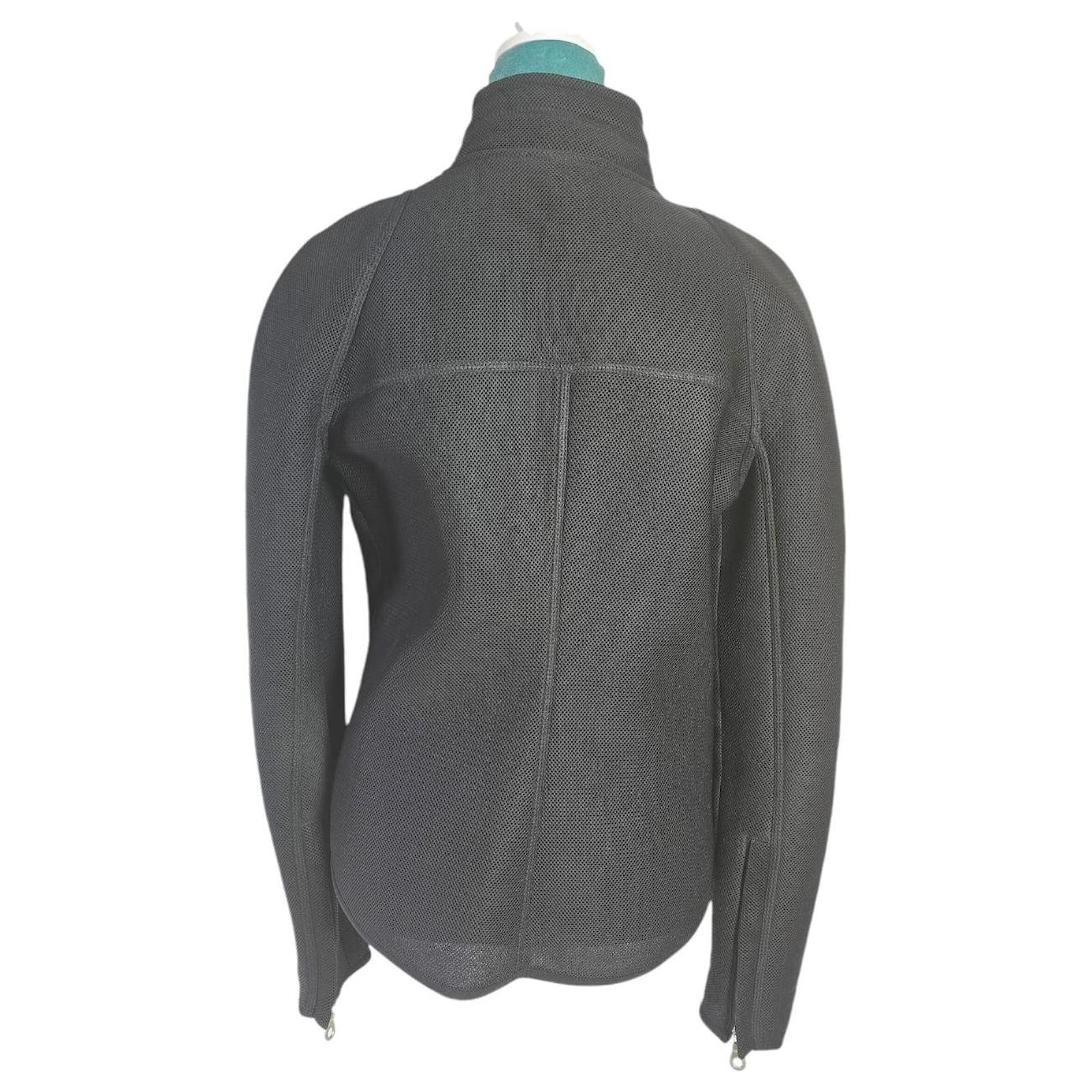 Chanel 03P Vintage Monogram Logo CC Black Mesh Sport Jacket FR 44 
