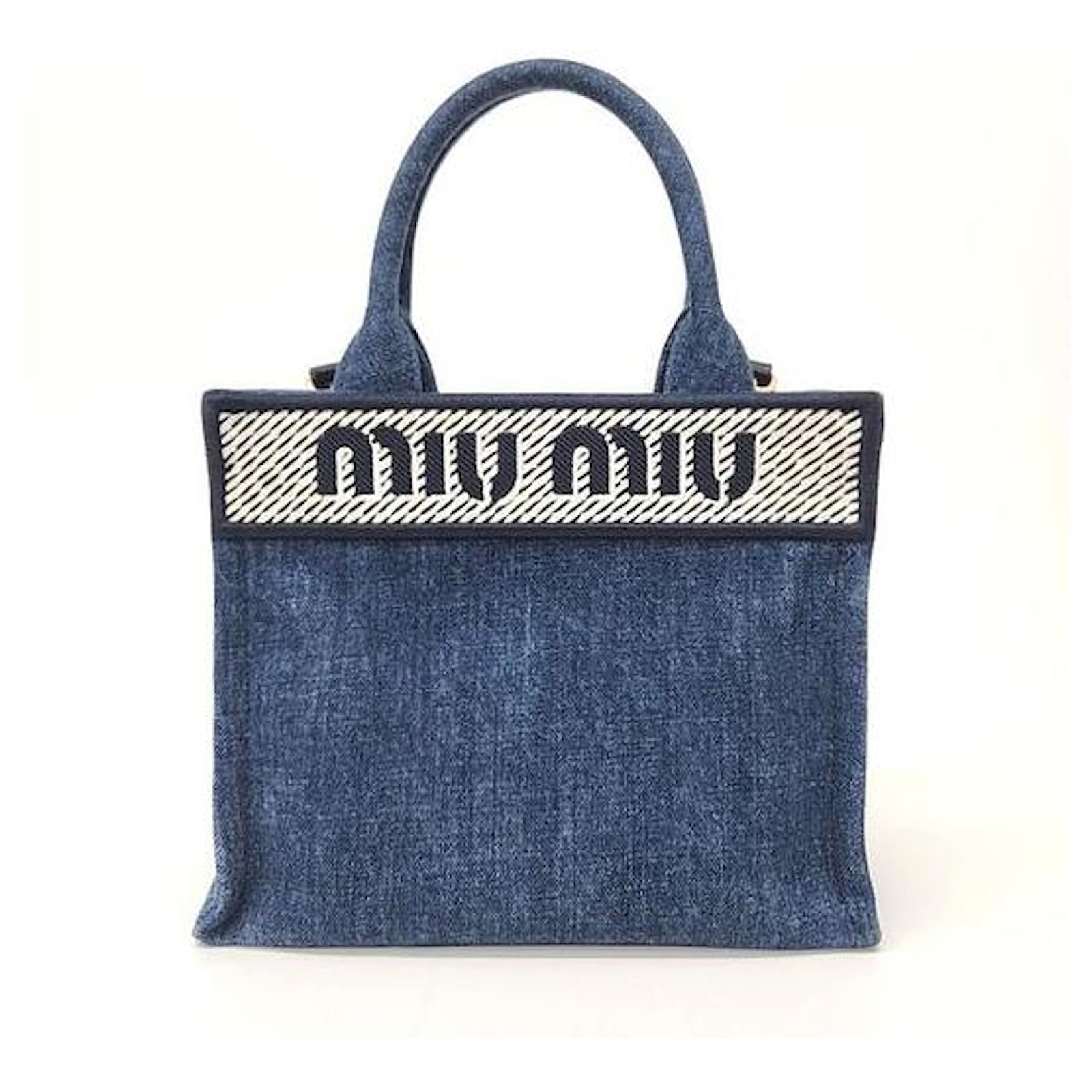 【MIU MIU】LOGO TOTE BAG Miu Miu Logo leather-trimmed canvas tote bag Miu Miu