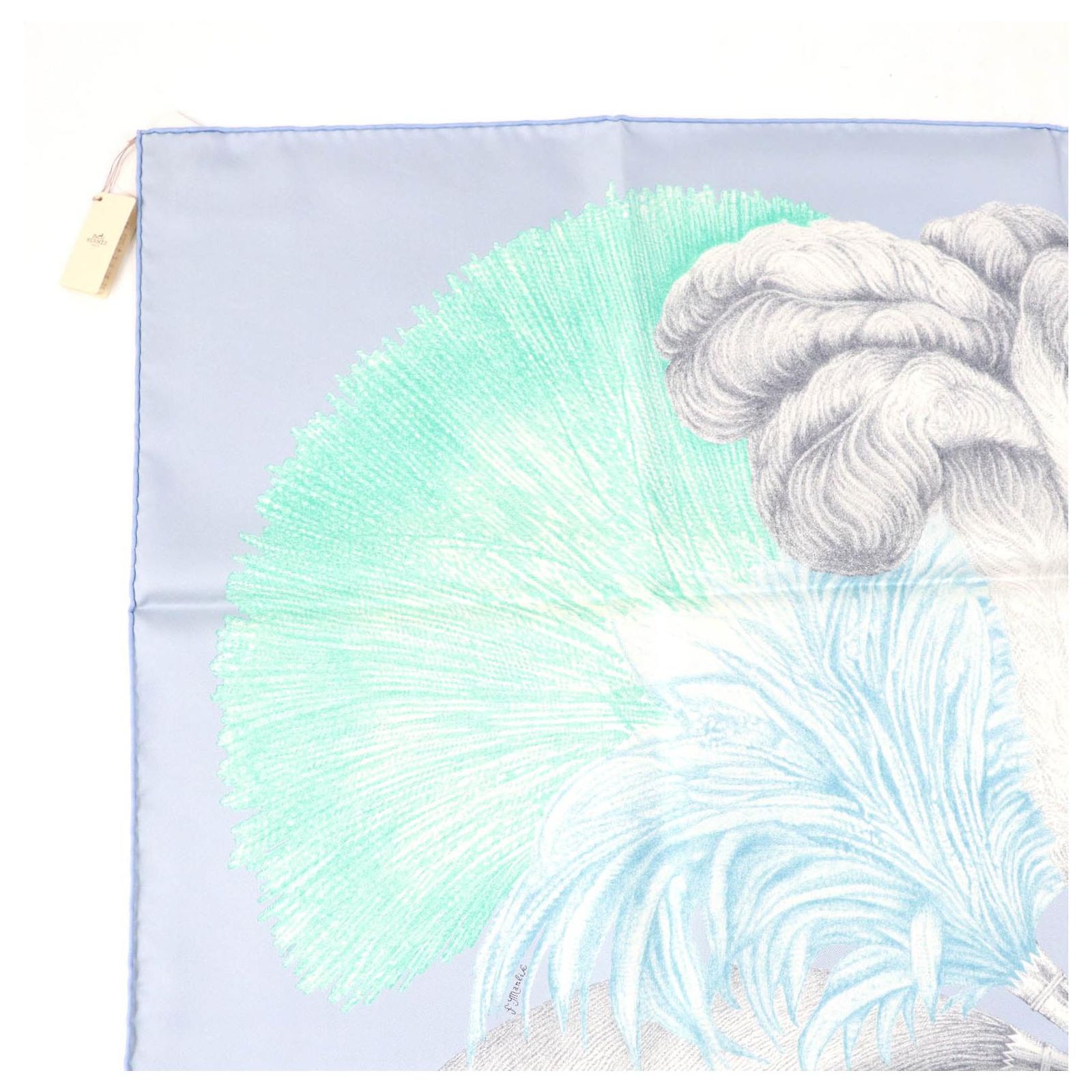 Foulard Carré Hermès 90 Soie Plumets Et Panaches - Collector Bleu - Thème Cheval - Neuf Sans étiquette