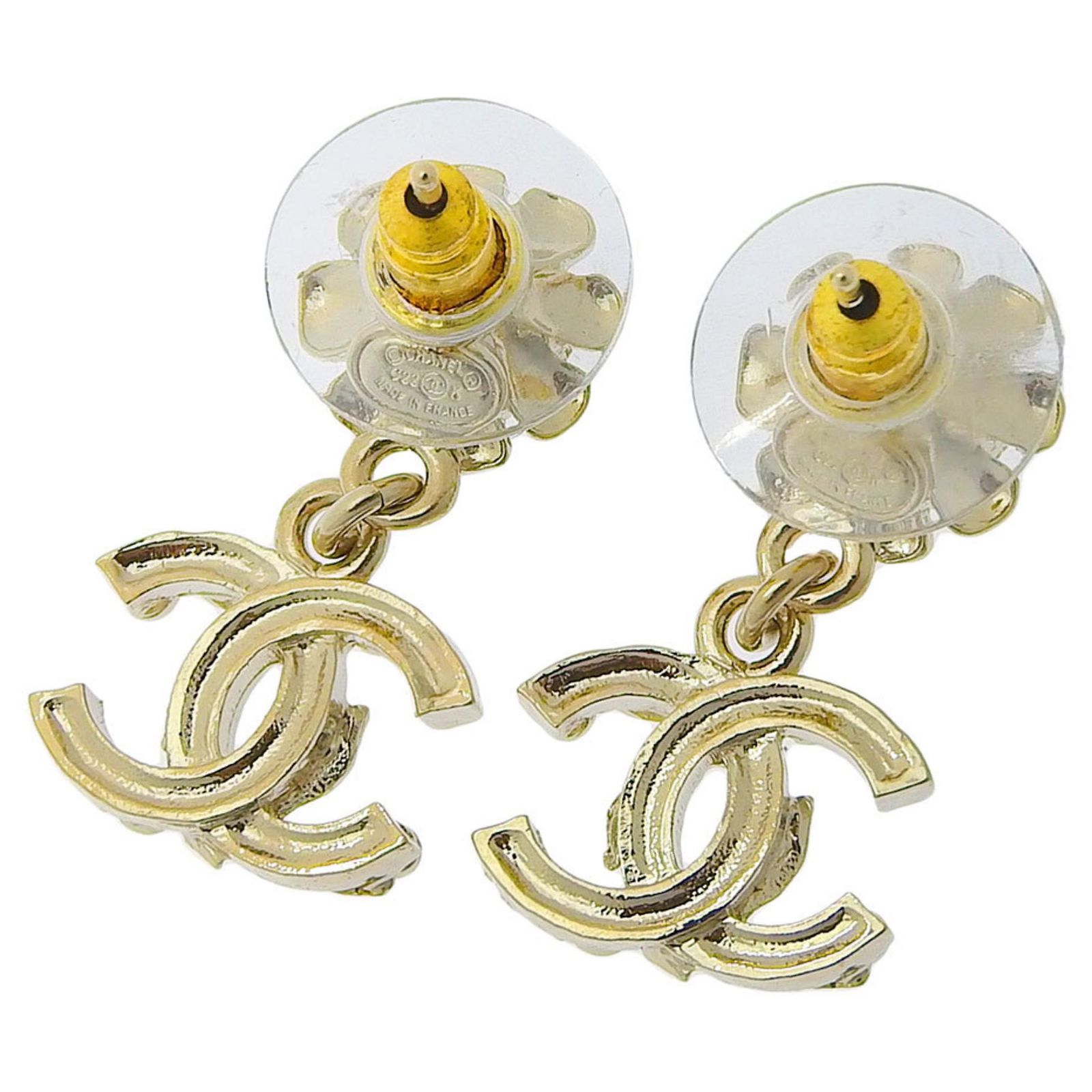 Chanel Coco Mark Fake Pearl Earrings C22K Silvery White Metal ref ...
