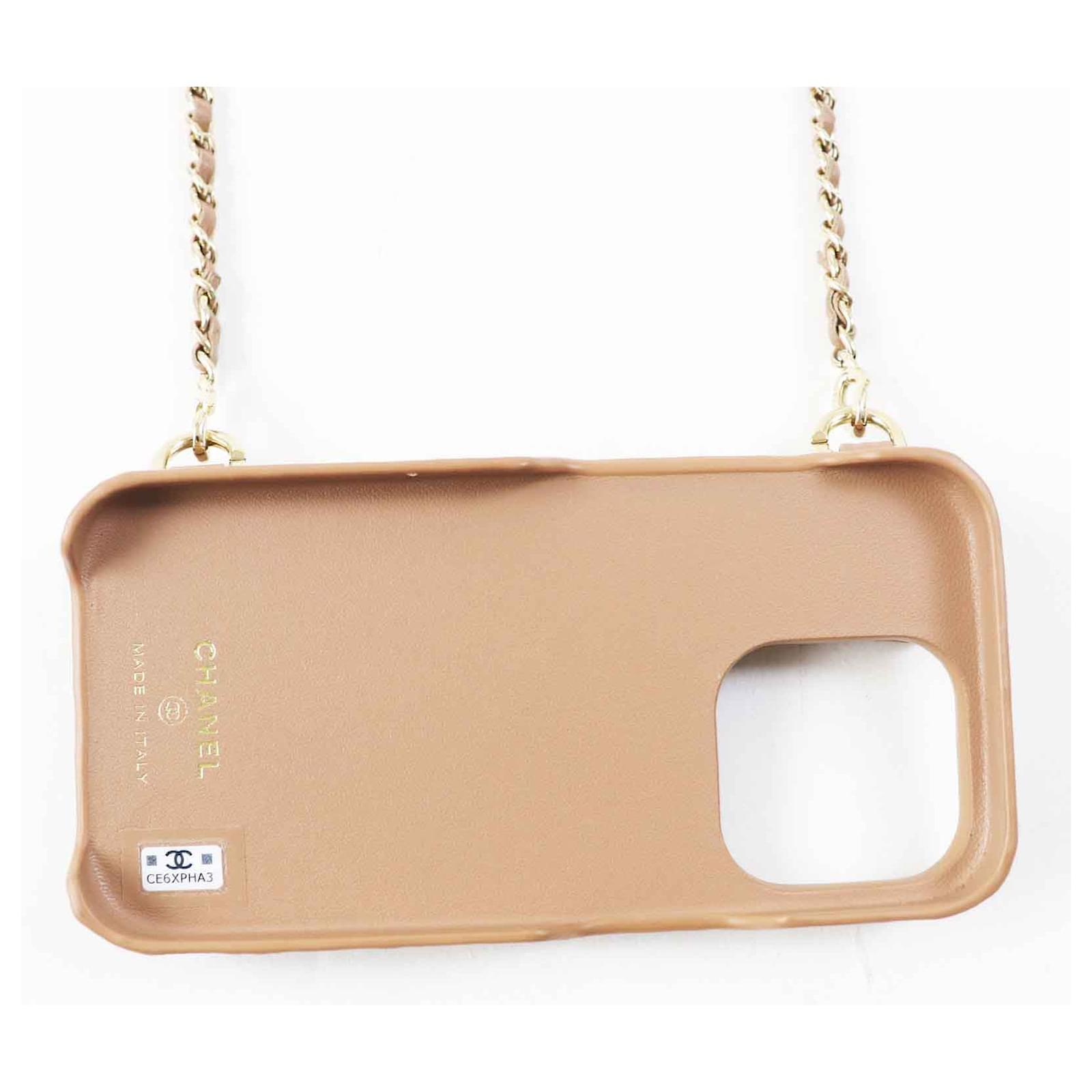 Chanel iPhone 14 Pro Caviar Skin Case with Chain Brown Leather ref