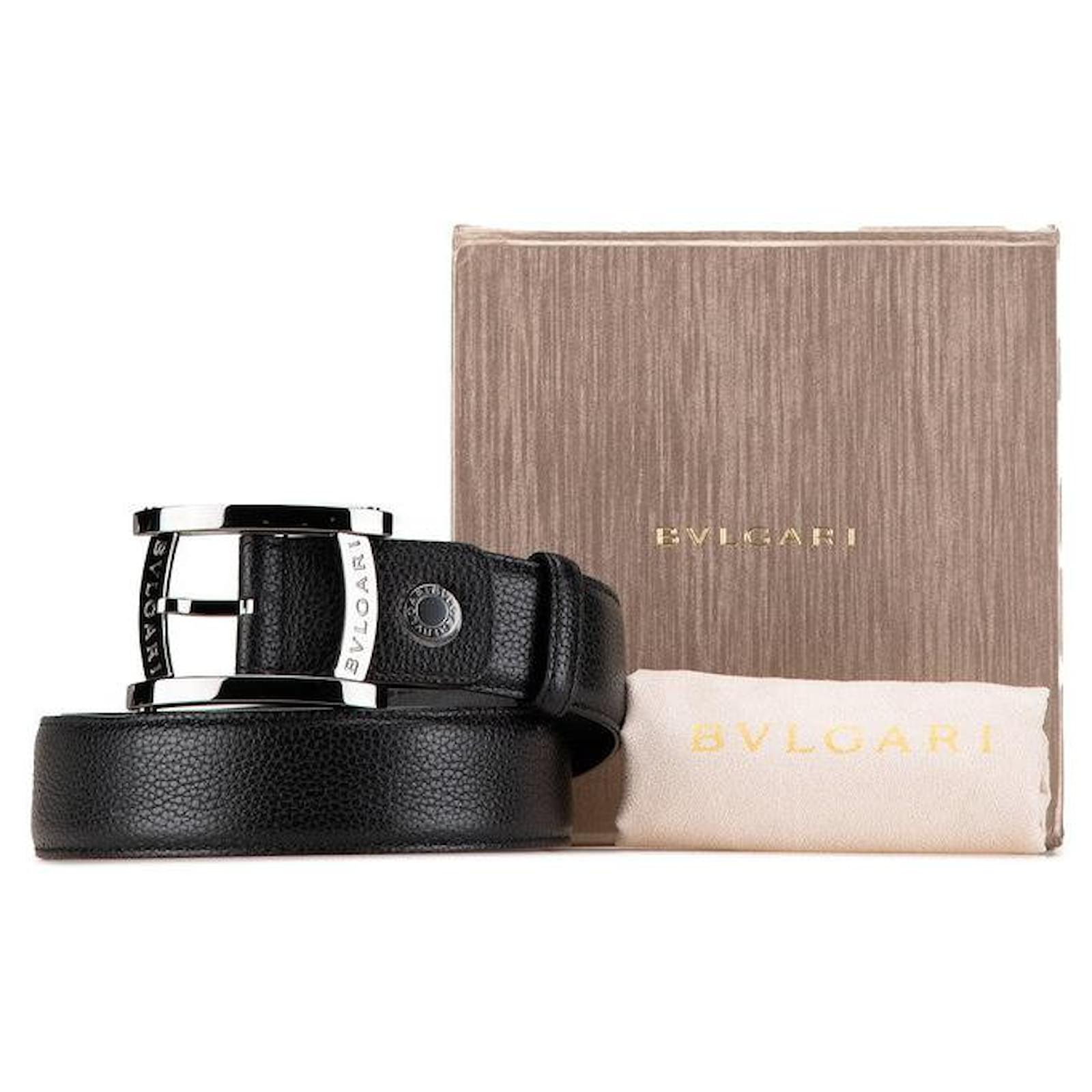 Bulgari Bvlgari Assioma Leather Belt Black Silver ref.JC1812270