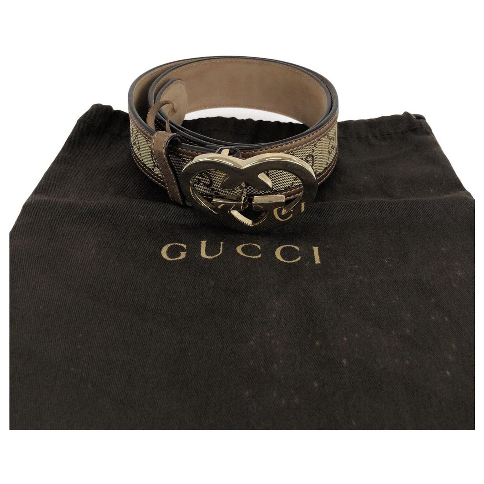 Gucci Heart Locking GG Canvas Leather Belt Brown Cloth ref  display picture 1