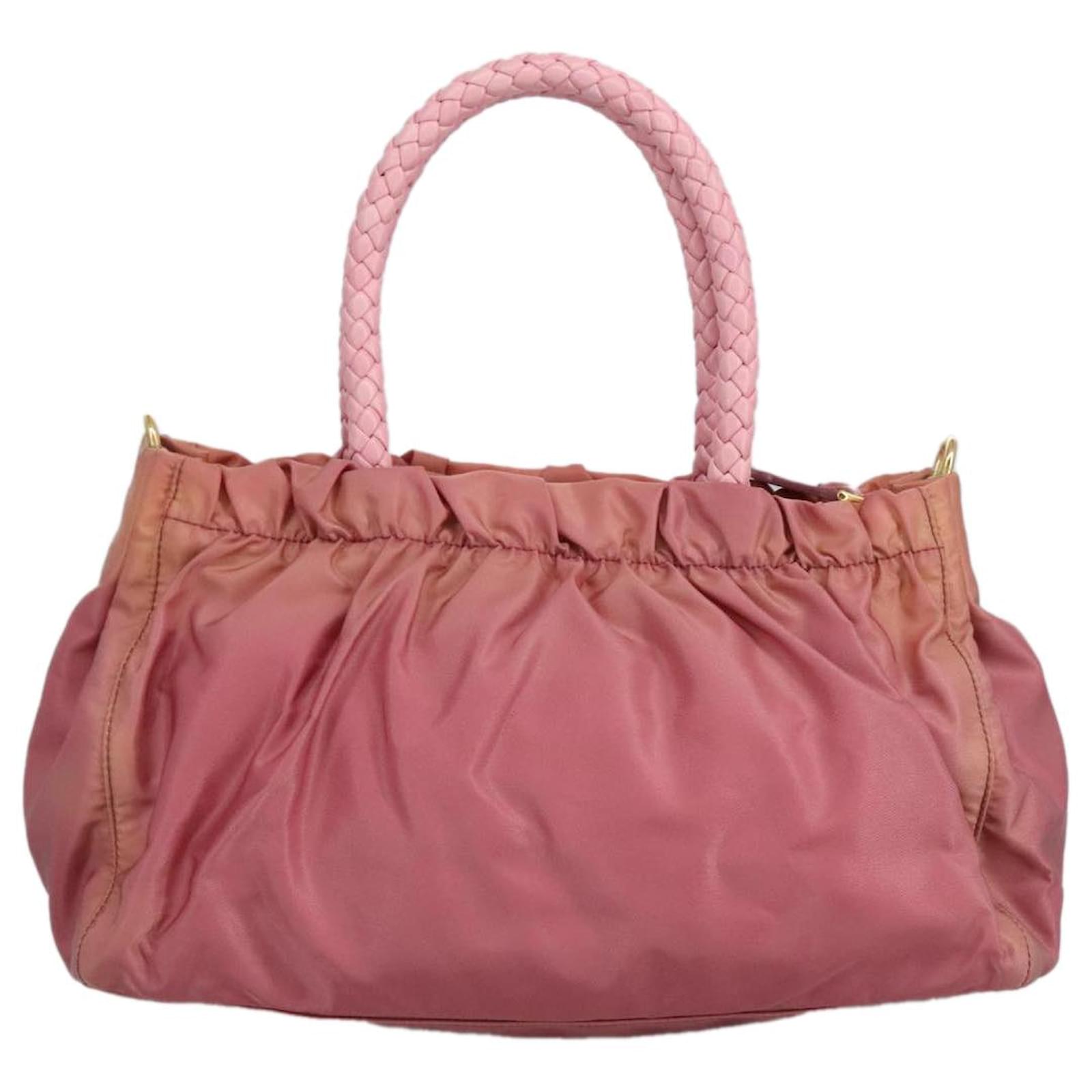 PRADA Hand Bag Nylon 2way Pink Gold Auth 100093 Golden ref.1816509