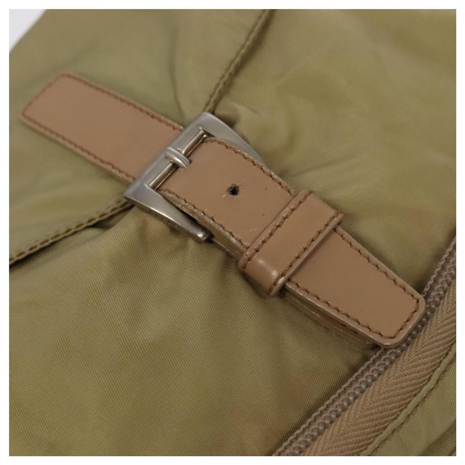 PRADA Backpack Nylon Khaki Silver Auth 98100 Silvery ref 