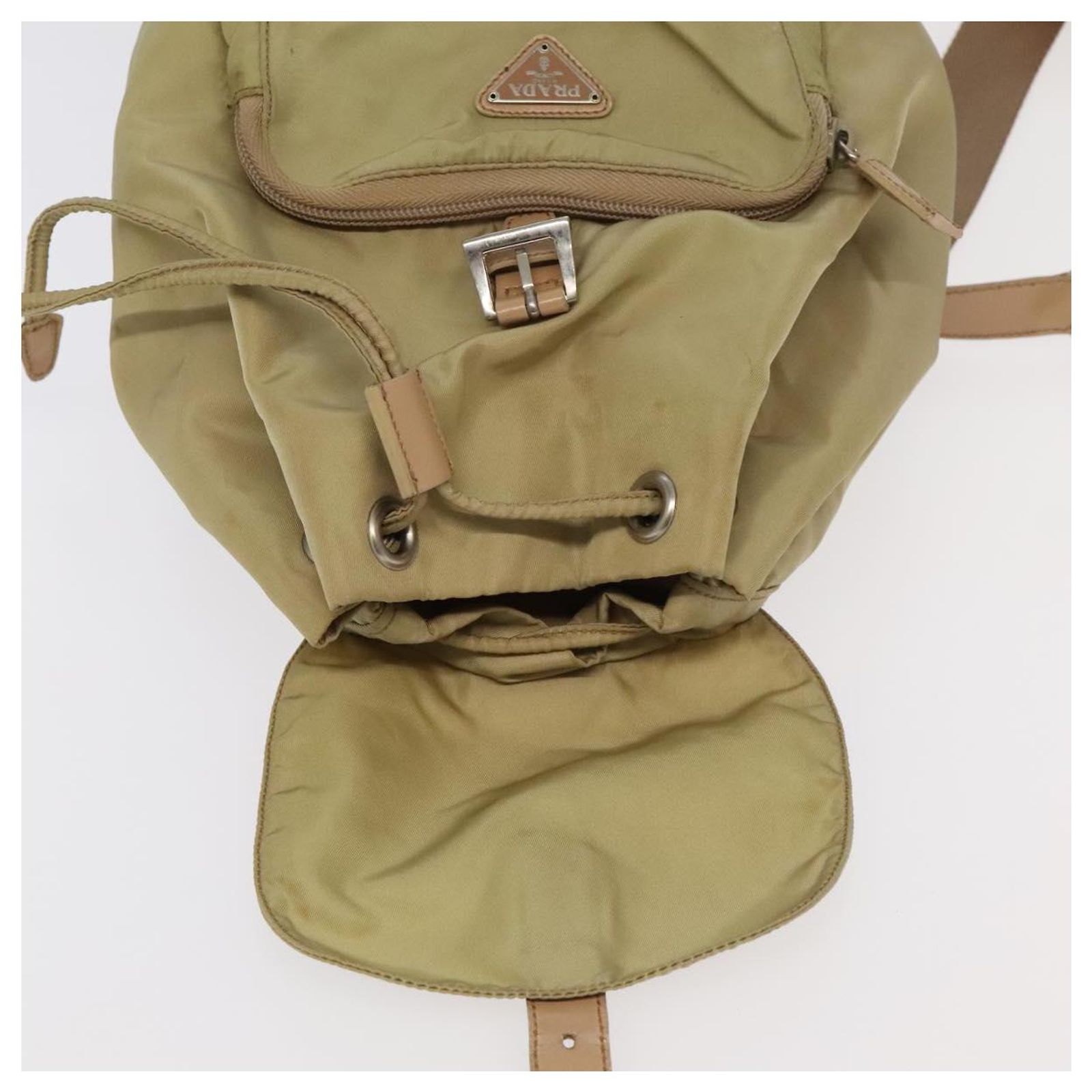 PRADA Backpack Nylon Khaki Silver Auth 98100 PRADA Backpack Nylon Khaki Silver Auth 98100 Silvery ref  main image 4