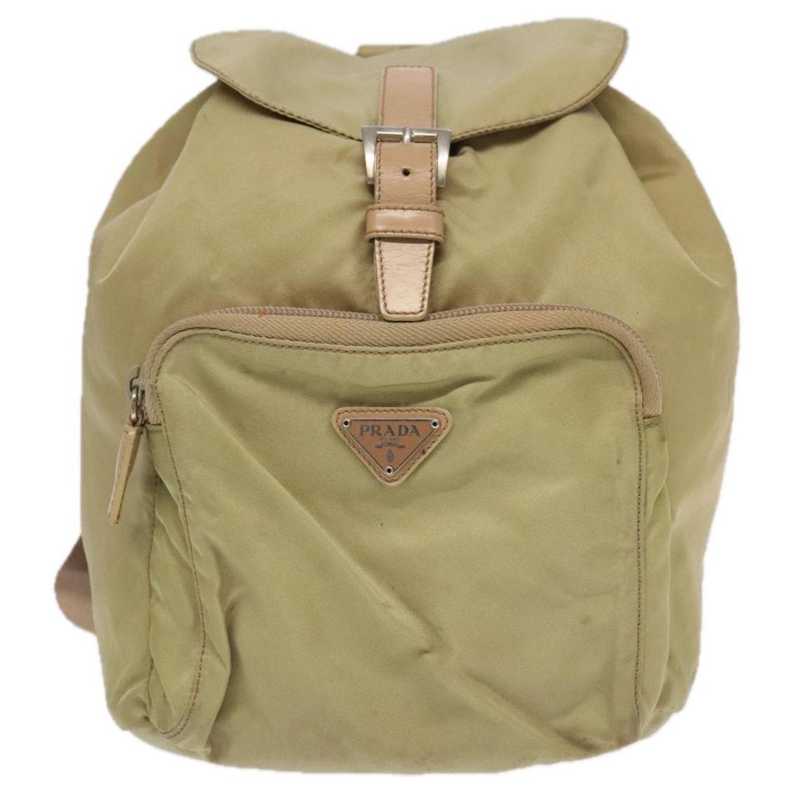 PRADA Backpack Nylon Khaki Silver Auth 157774 PRADA Backpack Nylon Khaki Silver Auth bs22991 Silvery ref  main image 4
