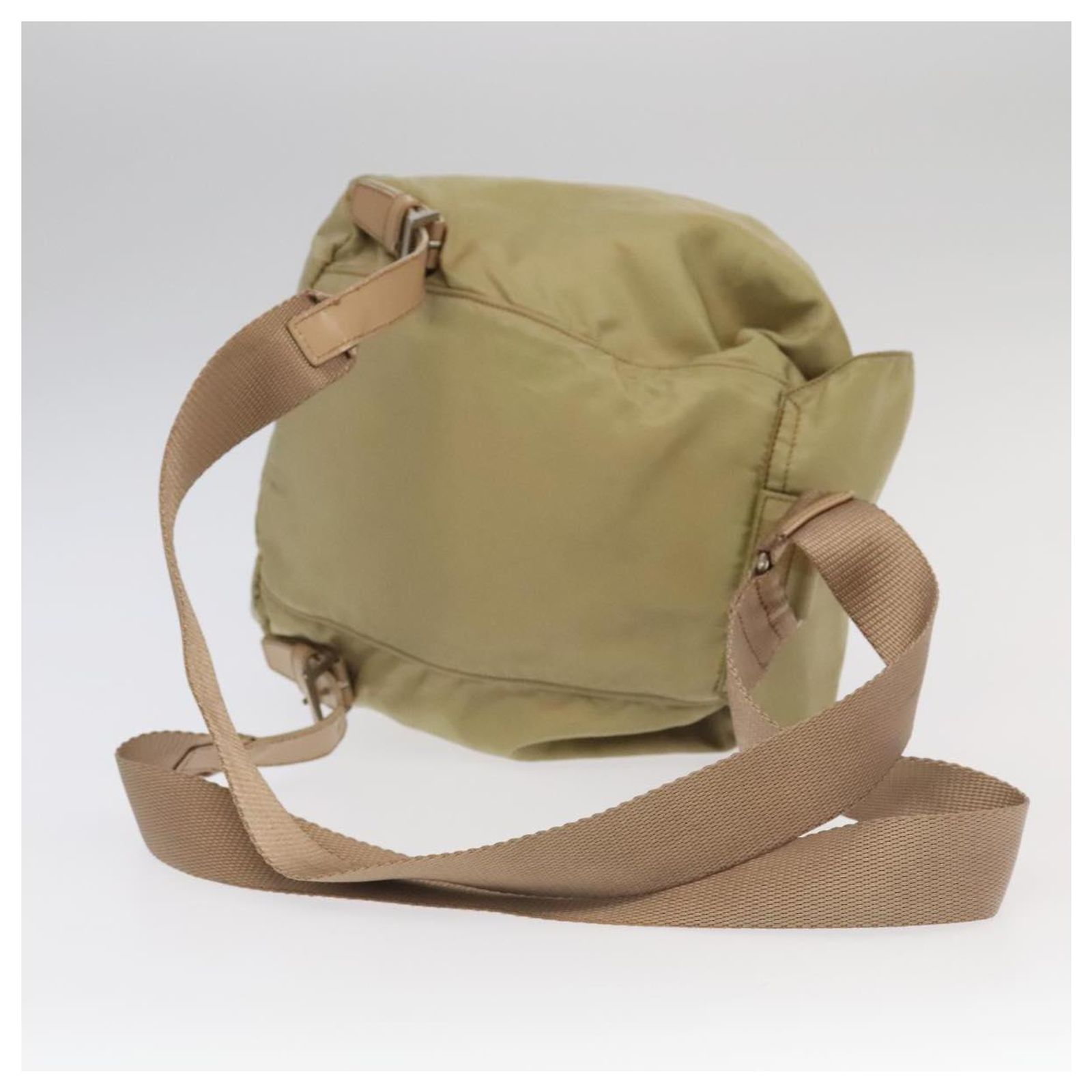 PRADA Backpack Nylon Khaki Silver Auth 98100 PRADA Backpack Nylon Khaki Silver Auth 98100 Silvery ref  main image 2