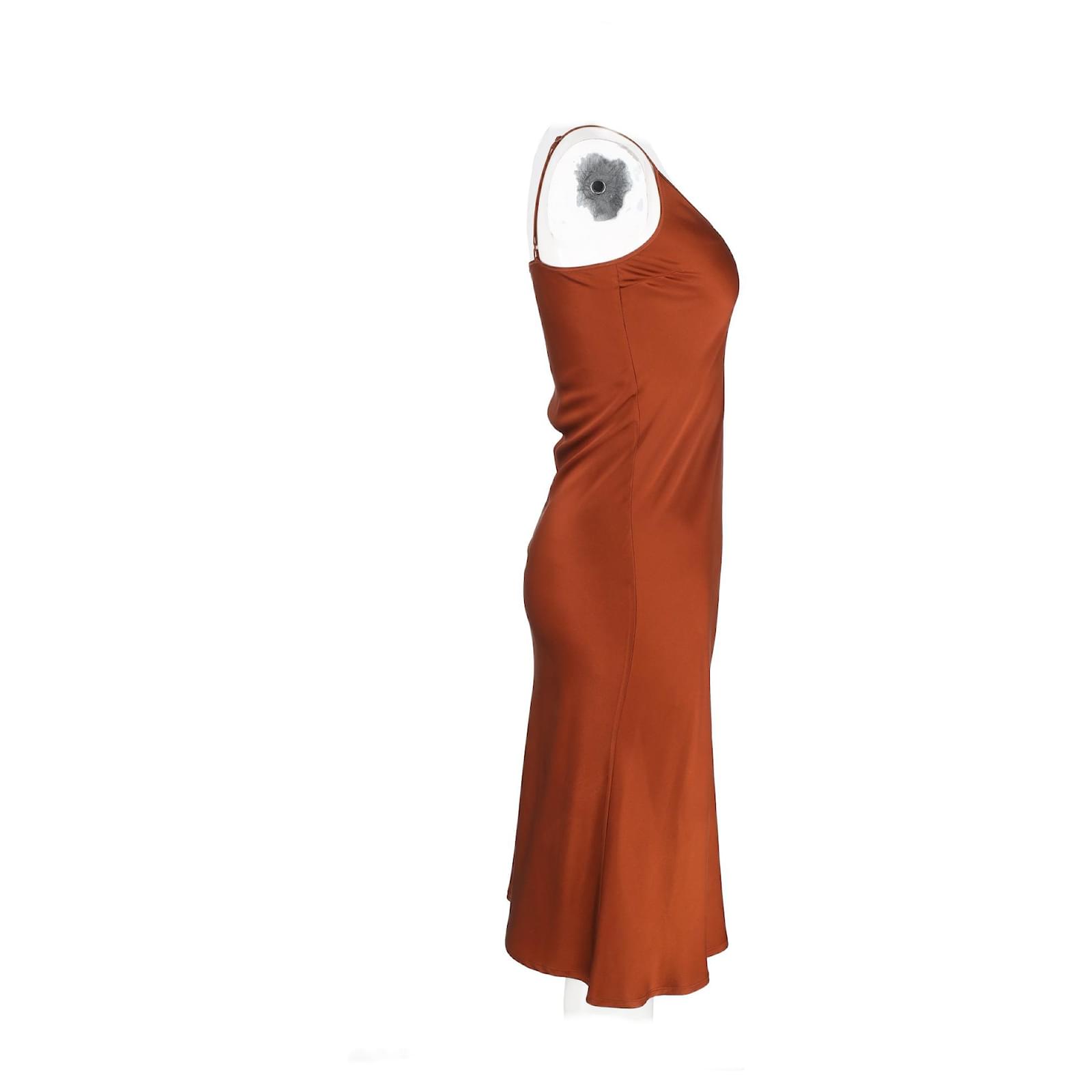 Joseph Clea Midi V-neck Slip Dress in Rust Silk Orange - Main Image
