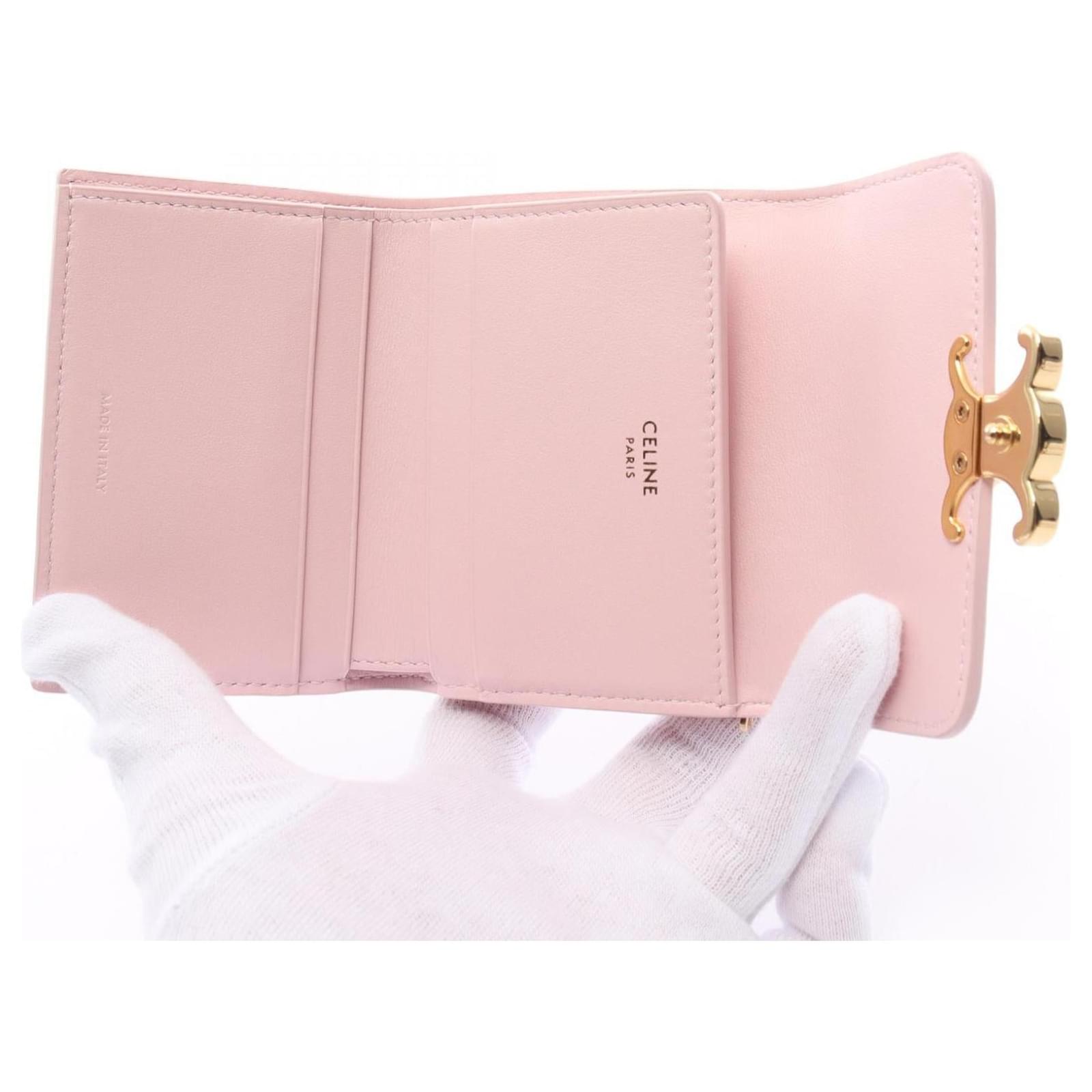 Céline Celine Leather Compact Wallet Triomphe Pink