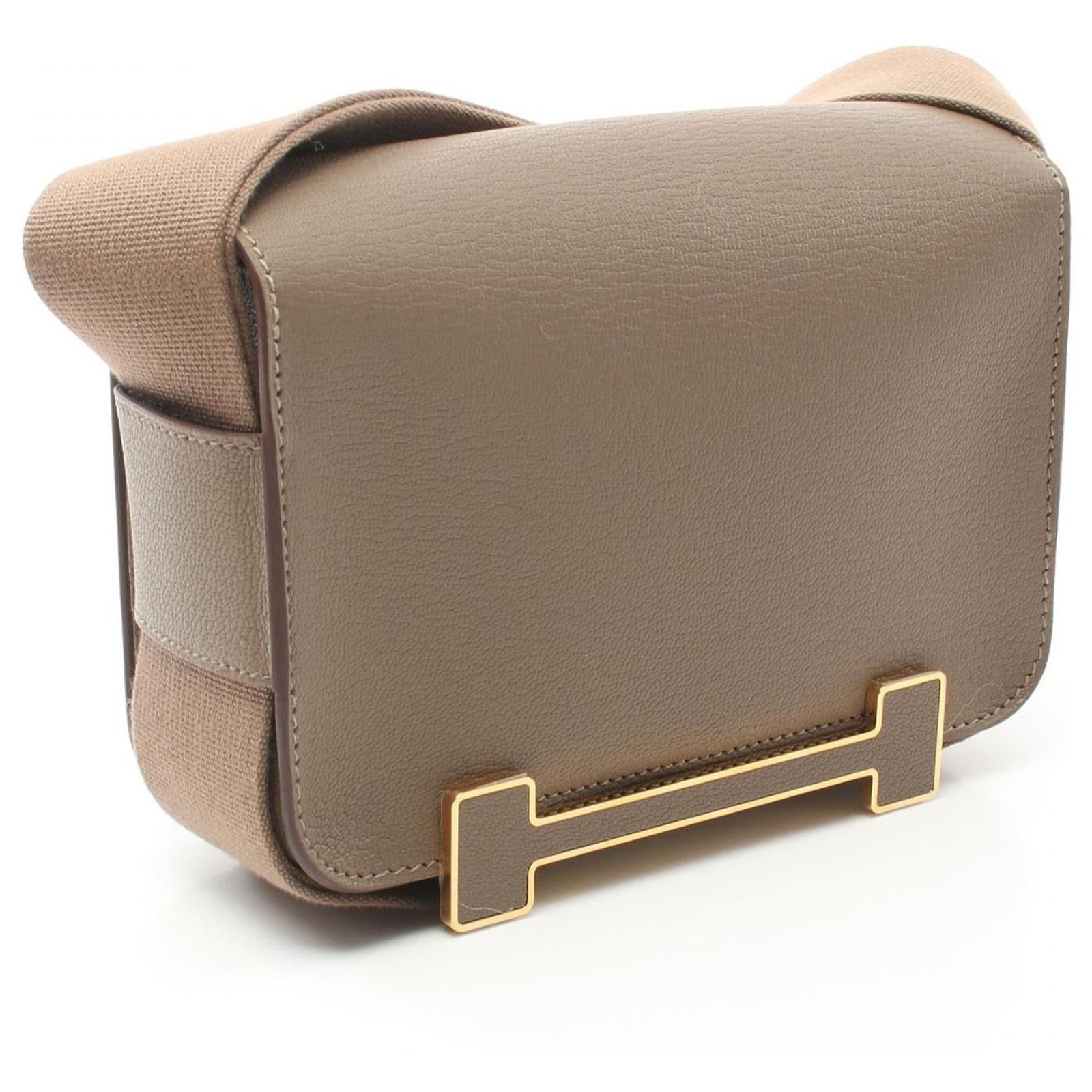 Sac à Bandoulière HERMES Geta Chai - Cuir Chèvre Mysore Marron - Occasion Très Bon état