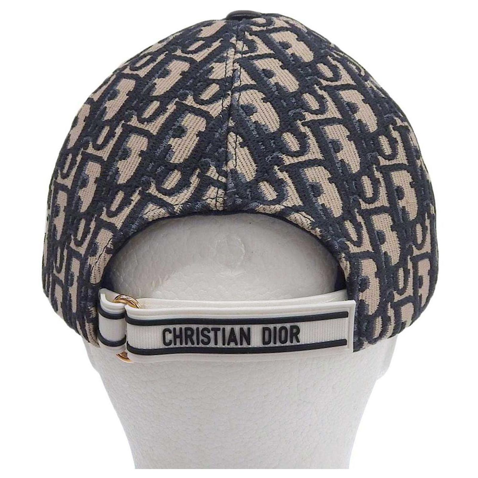 Christian Dior Dior Oblique Jacquard Cap Beige Navy Brown Cotton 