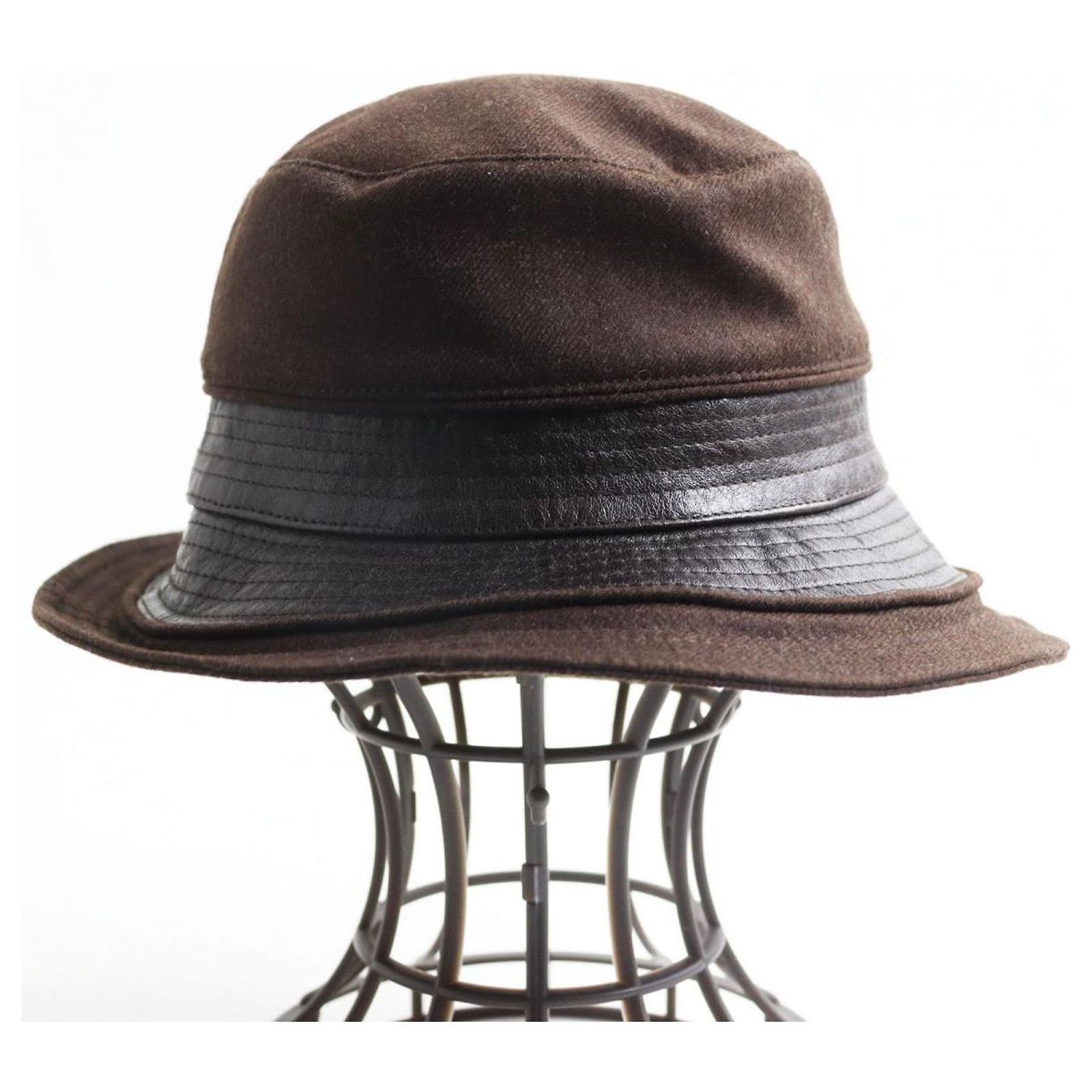 Hermes Hermes Wool Kangaroo Leather Hat Brown 56 Canvas Hats 56 Leather hat Hermès Brown size 56 cm in Leather - 39184363 main image 4