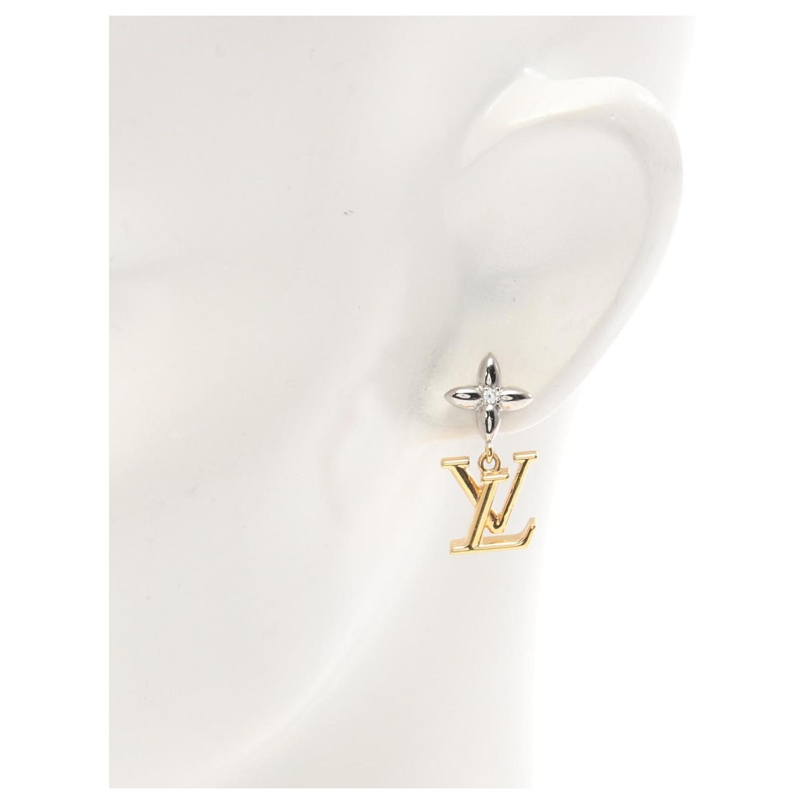 Louis Vuitton Iconic Flower Earrings M01287 Golden Metallic Metal