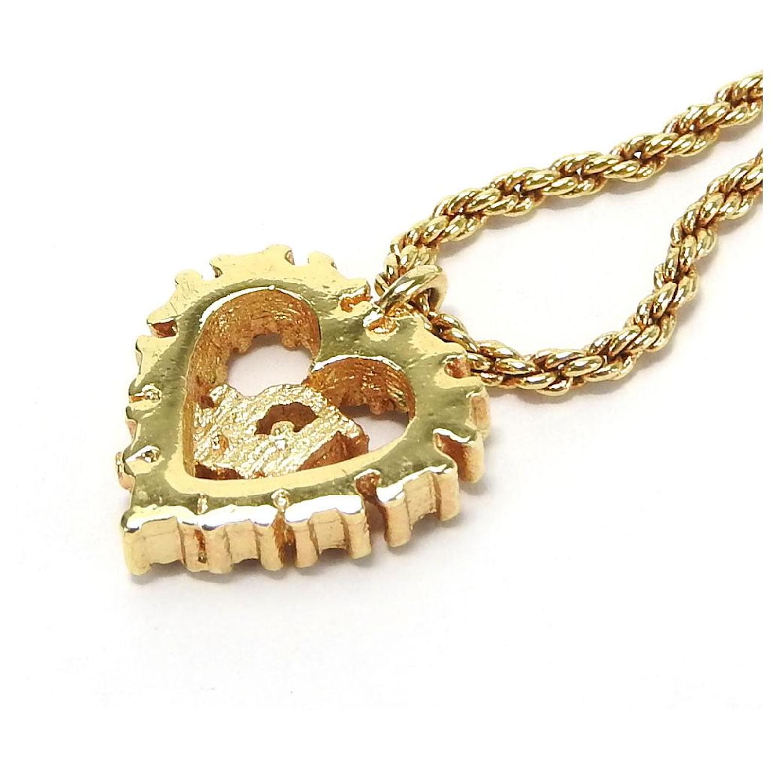 Christian Dior Gold Heart Necklace Golden Metallic Metal ref