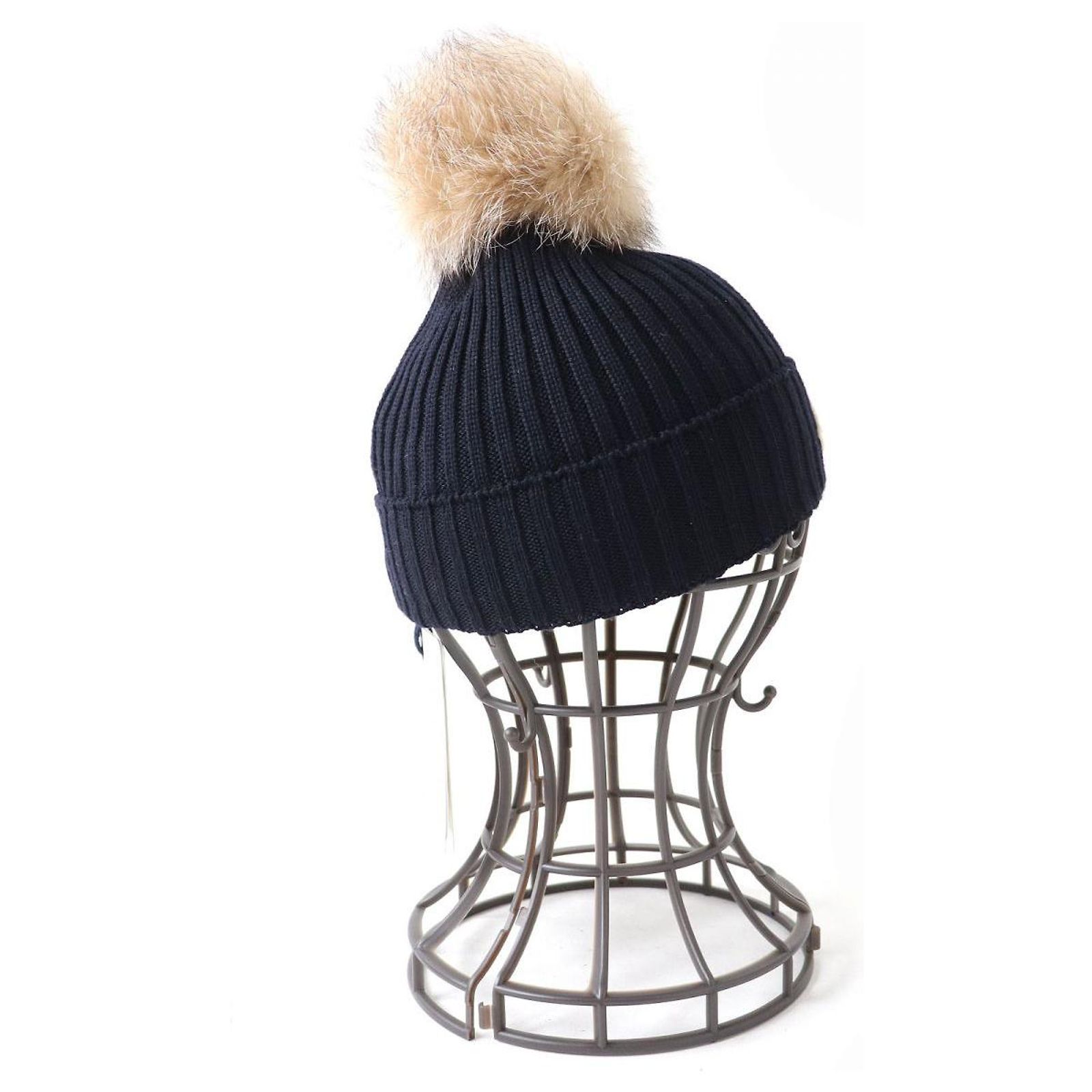 Moncler BERRETTO Fox Fur Knit Hat Navy S Blue Cloth ref  display picture 2