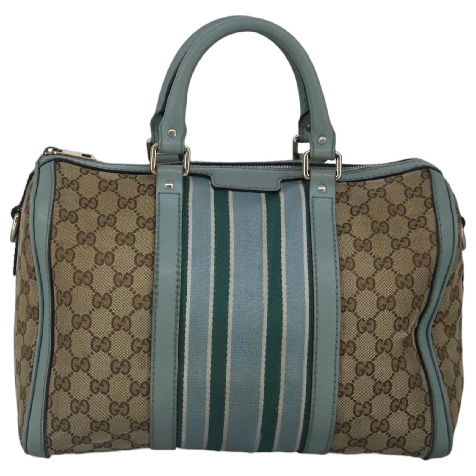 GUCCI GG Canvas Boston Bag 2way Beige Peppermint Silver 247205 Auth 100379 Silvery Cloth ref.1832768 Joli Closet