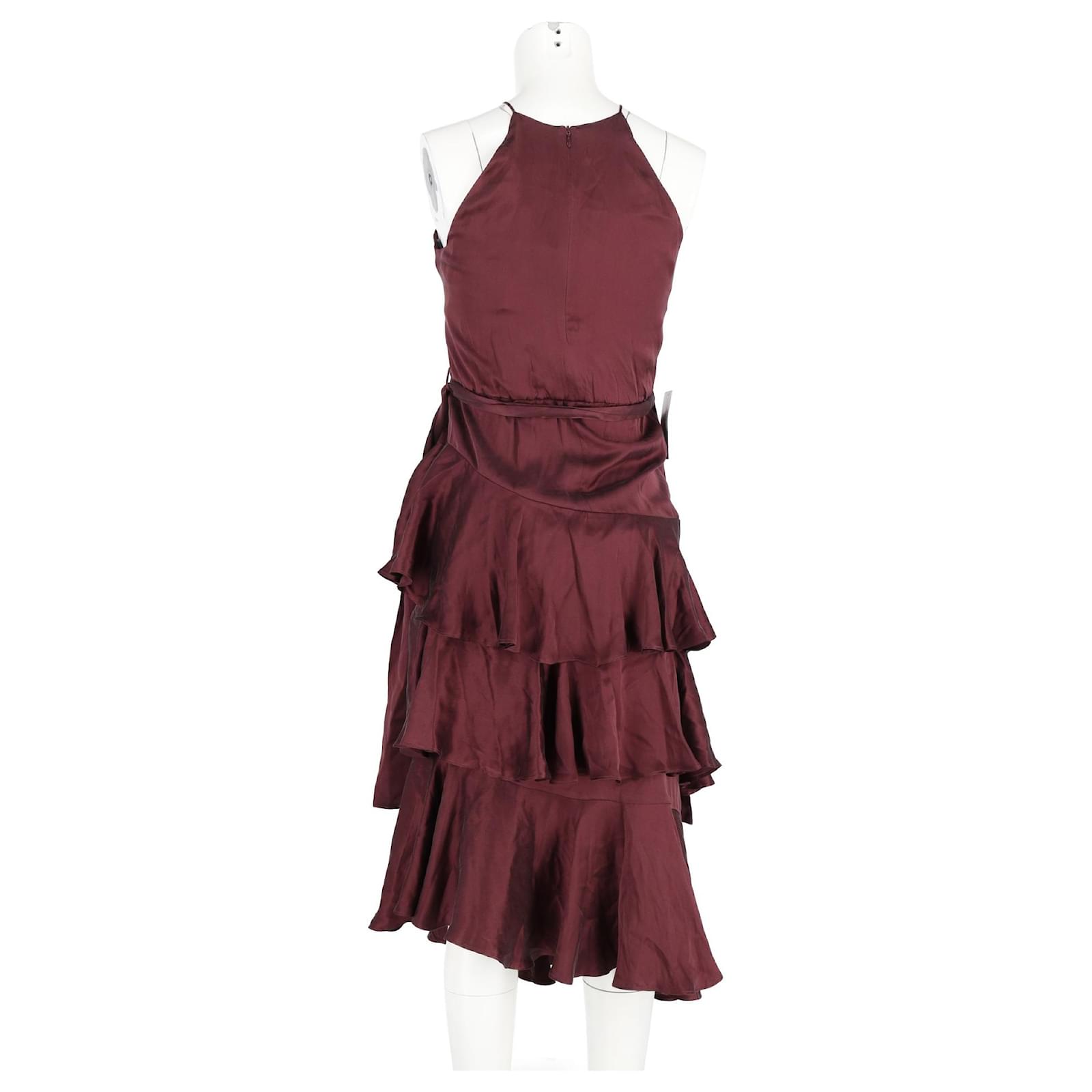 Zimmermann Ruffled Midi Halter Neck Dress in Burgundy Silk Red Dark red  ref.1834734 - Joli Closet