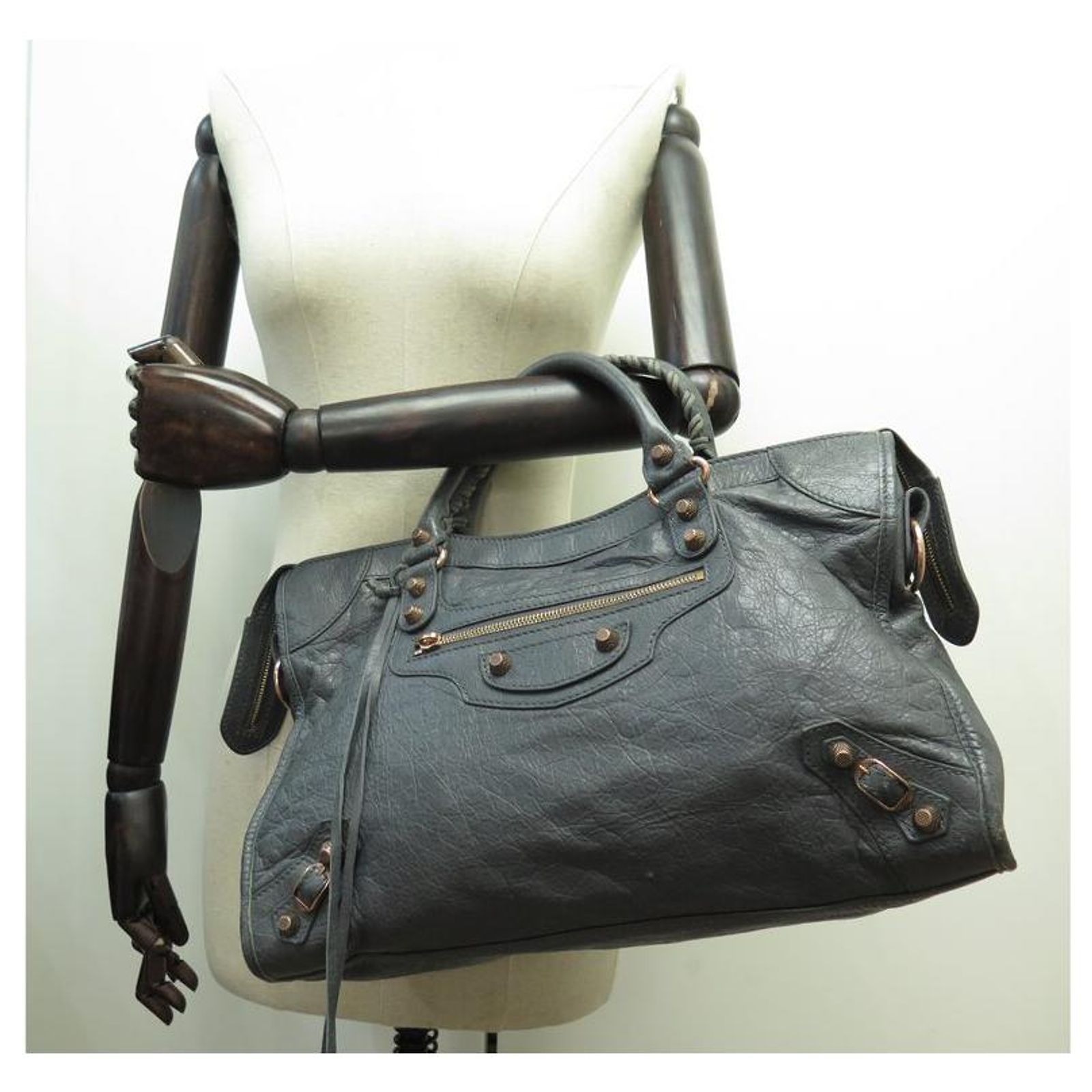 BALENCIAGA GIANT CITY 12 281770 GRAY LEATHER SHOULDER BAG Grey ref 