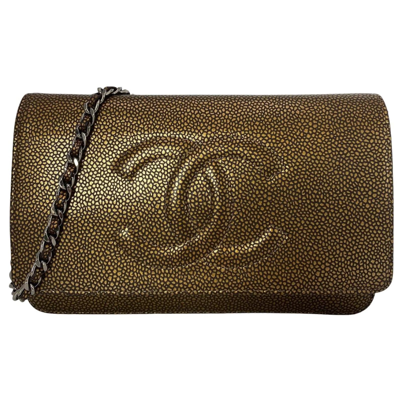 Chanel Oro Bronce Metálico Caviar Cartera Timeless en Cadena Doble