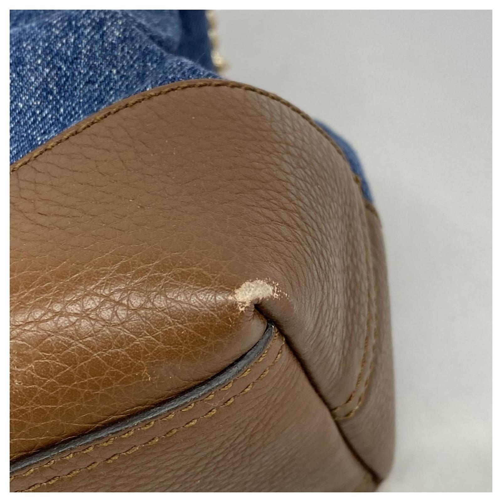 【4ub2224】グッチ ショルダーバッグ ソーホー 308982 デニム ブルー ブラウン シャンパンゴールド金具【中古】レディース Gucci Shoulder Bag Soho 308982 Brown Blue Denim ref.JC1836269