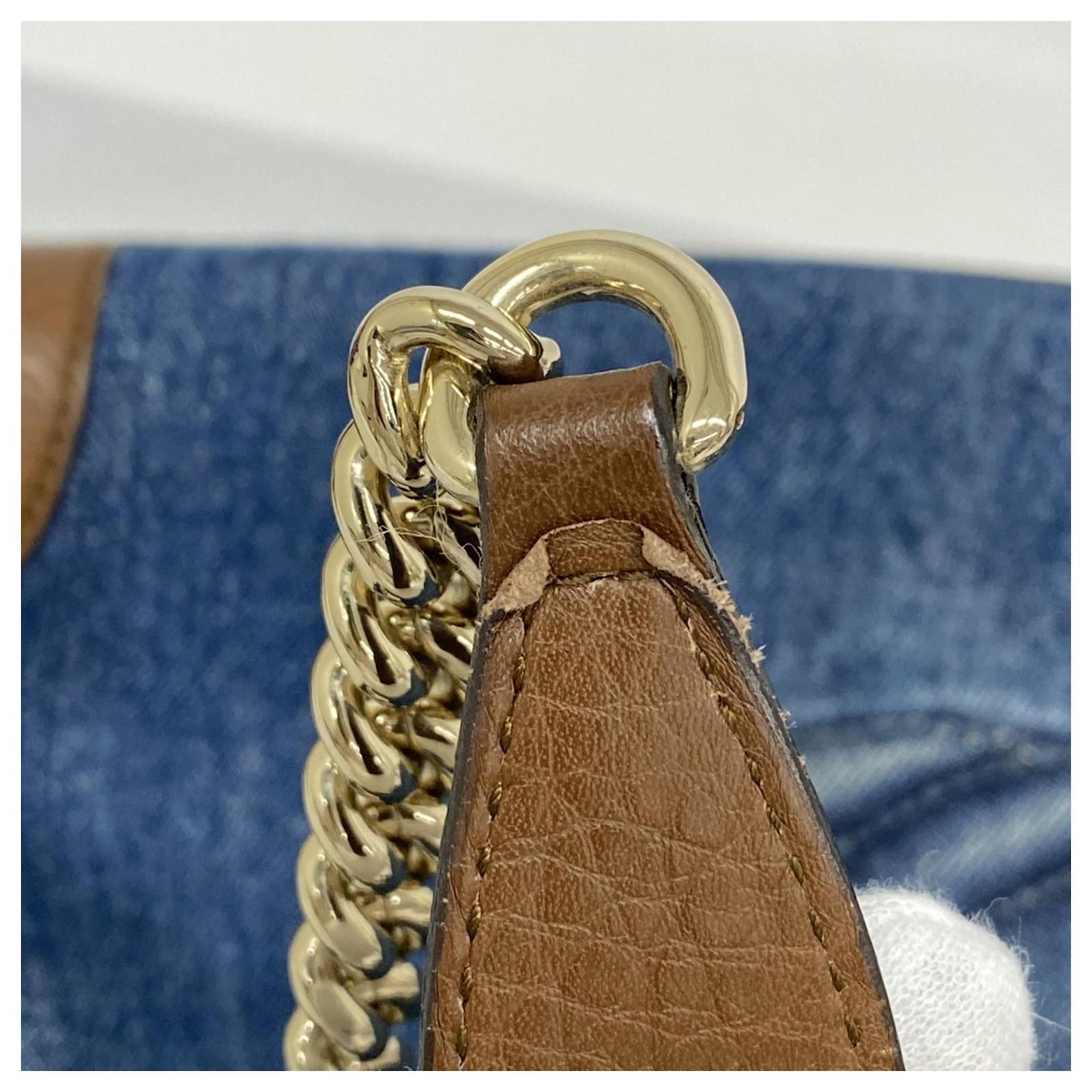 【4ub2224】グッチ ショルダーバッグ ソーホー 308982 デニム ブルー ブラウン シャンパンゴールド金具【中古】レディース Gucci Shoulder Bag Soho 308982 Brown Blue Denim ref.JC1836269